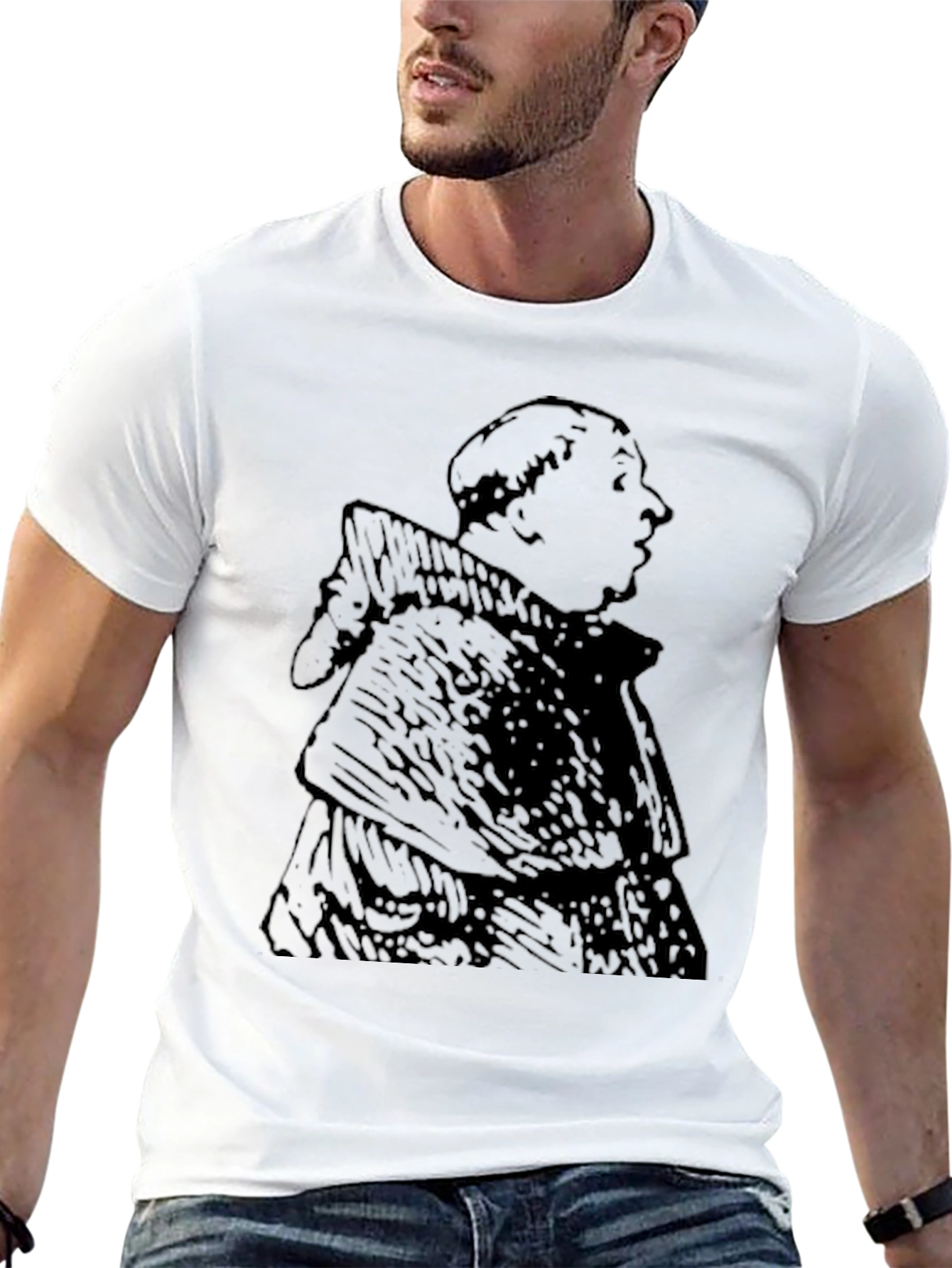 Monk Graphic Tee - Black Cotton Blend Casual