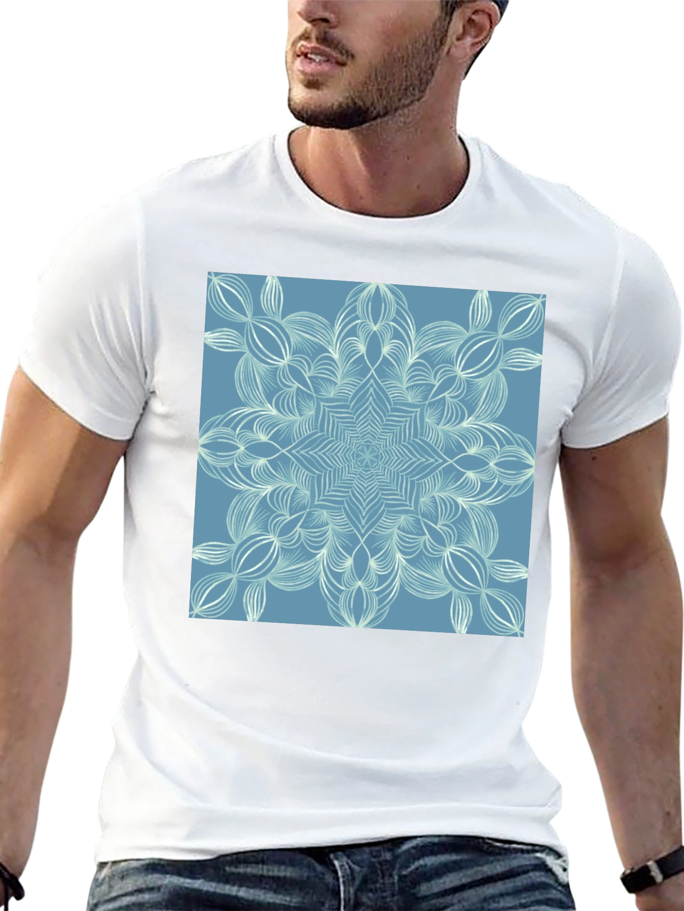 Geometric Snowflake Graphic Tee - Black