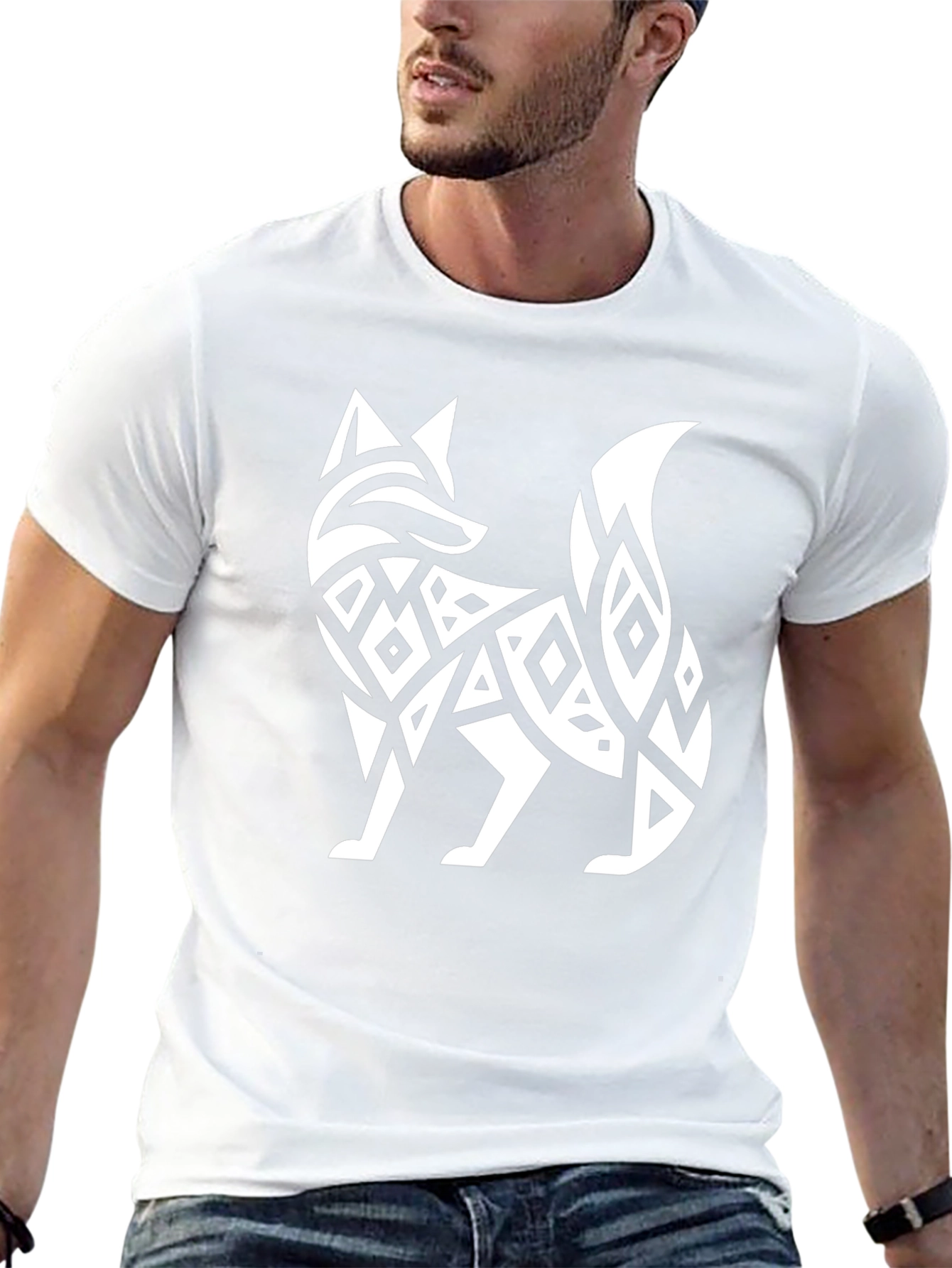 Tribal Fox Graphic Tee - Black Cotton T-Shirt