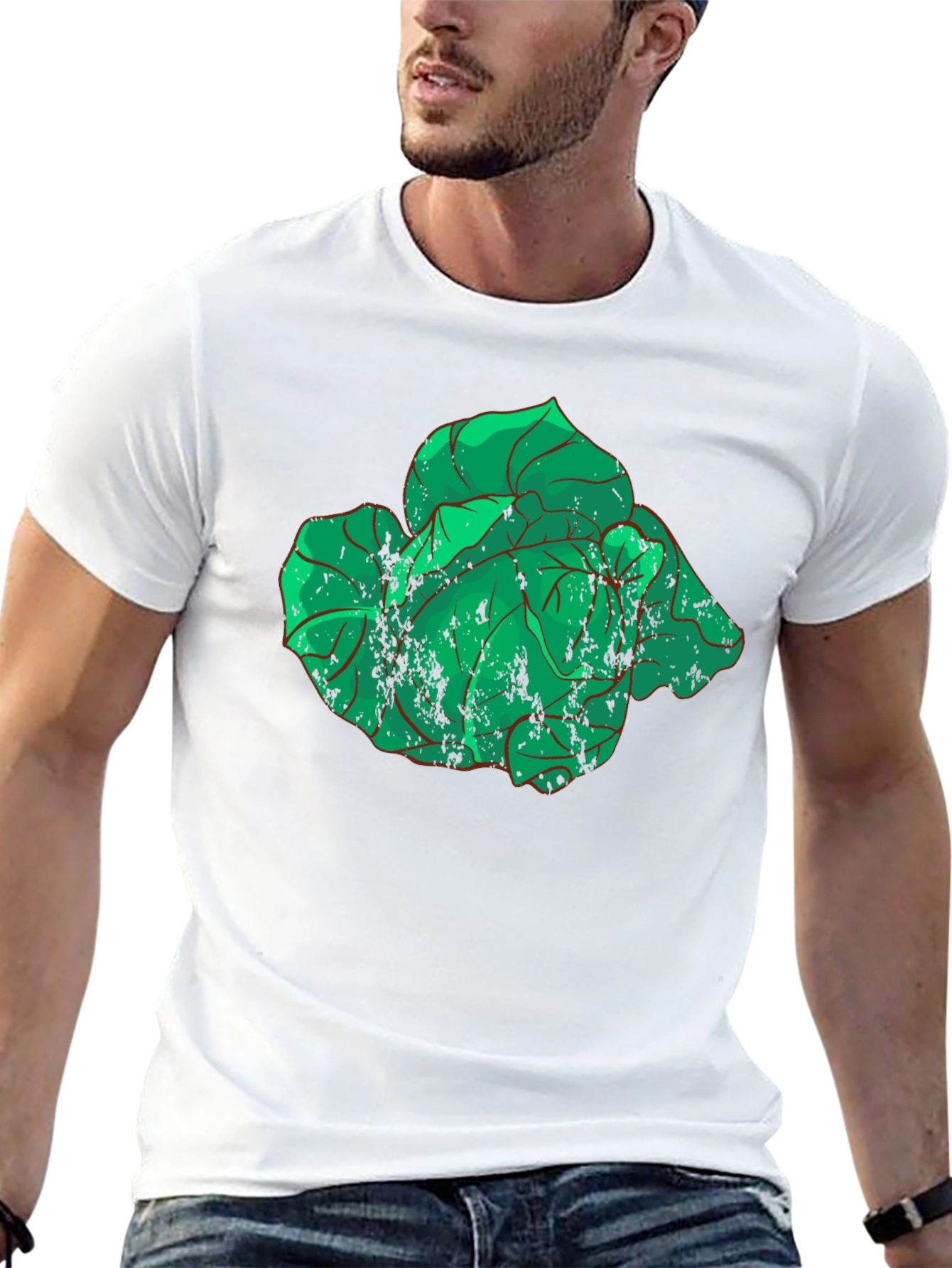 Botanical Graphic Tee - Distressed Green Leaves