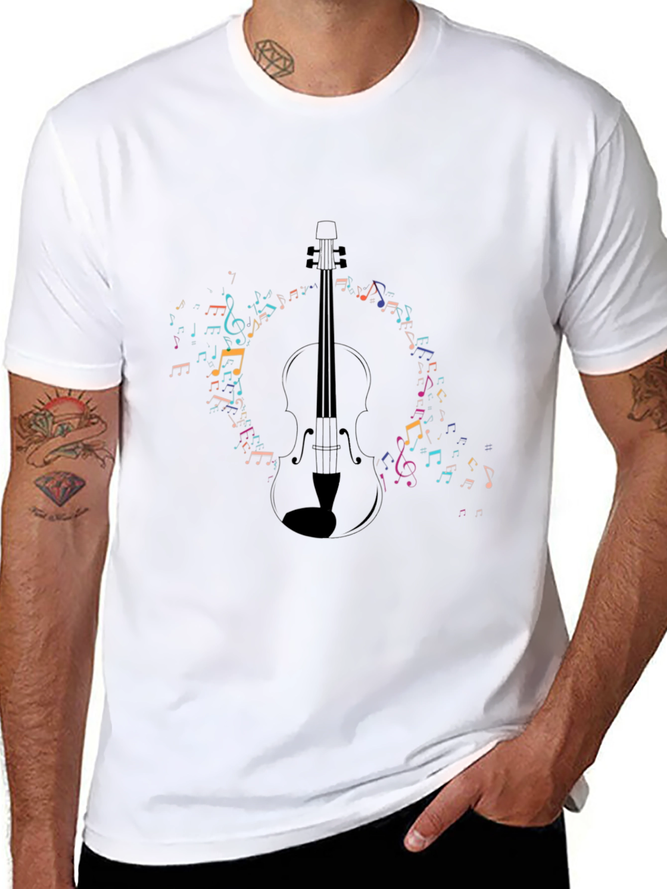 Musical T-Shirt with Violin and Notes Graphic