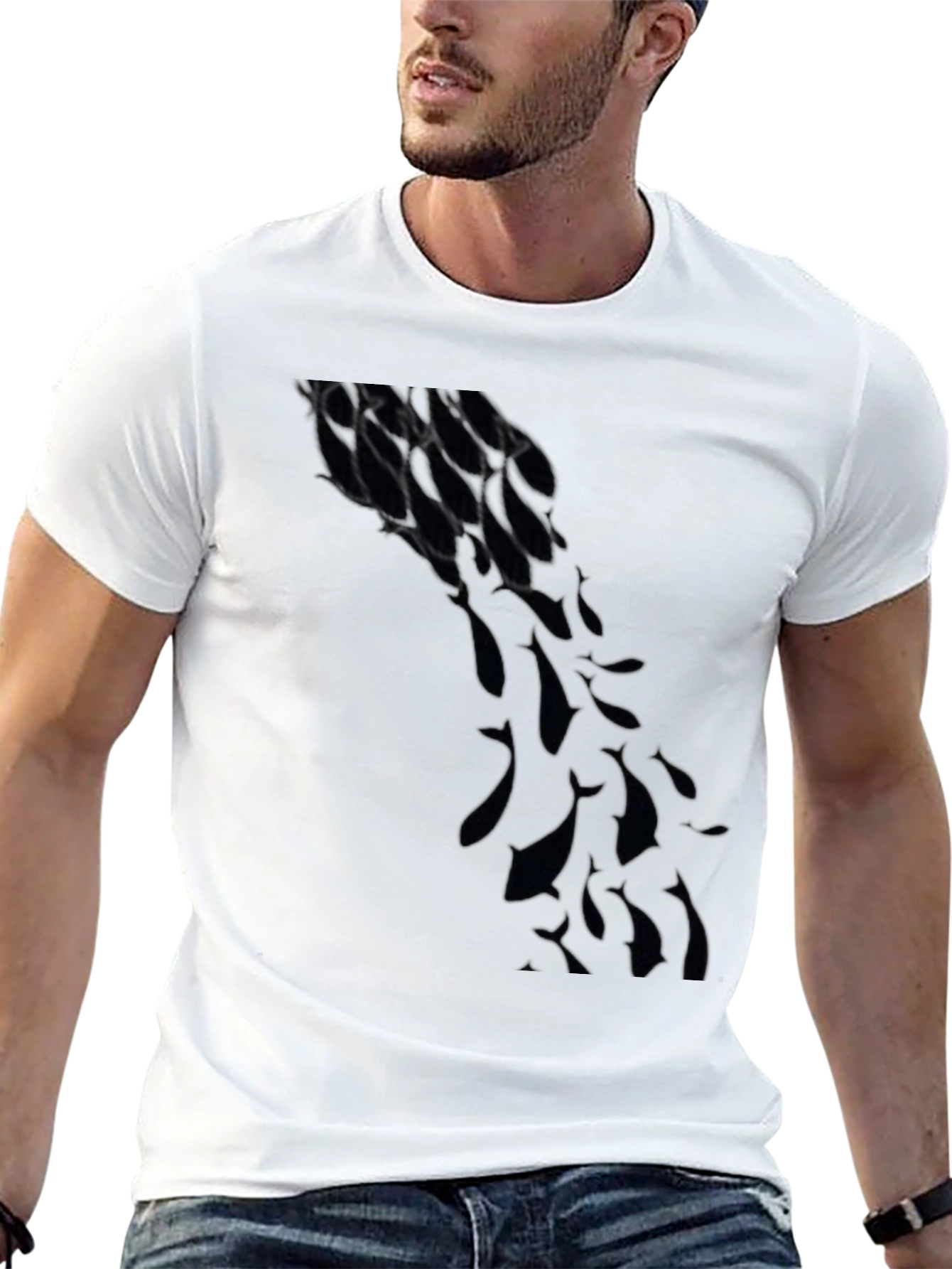 Mens Black Graphic Tee - Abstract Design