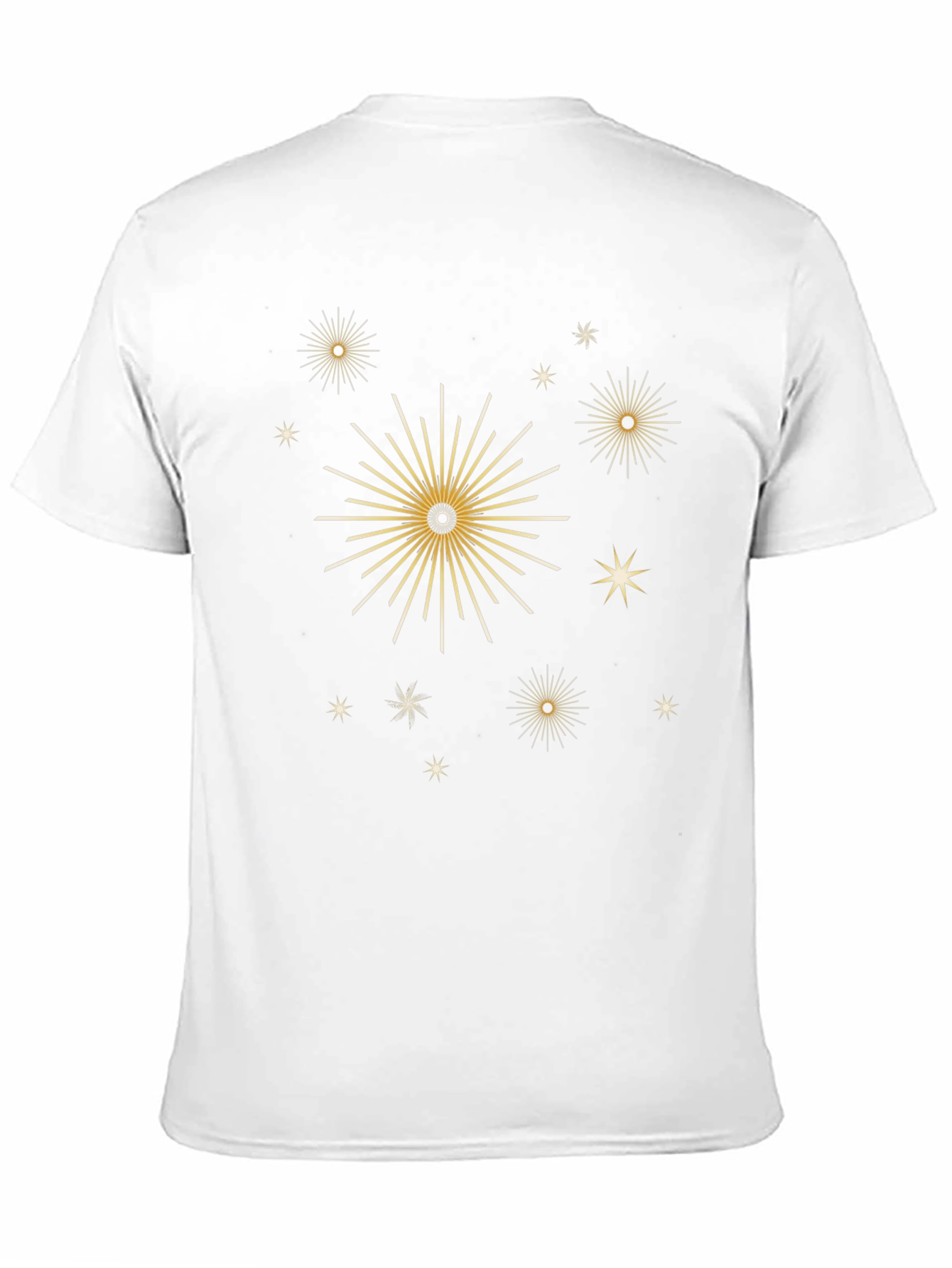 Stylish Black Tee with Gold Celestial Starburst Design
