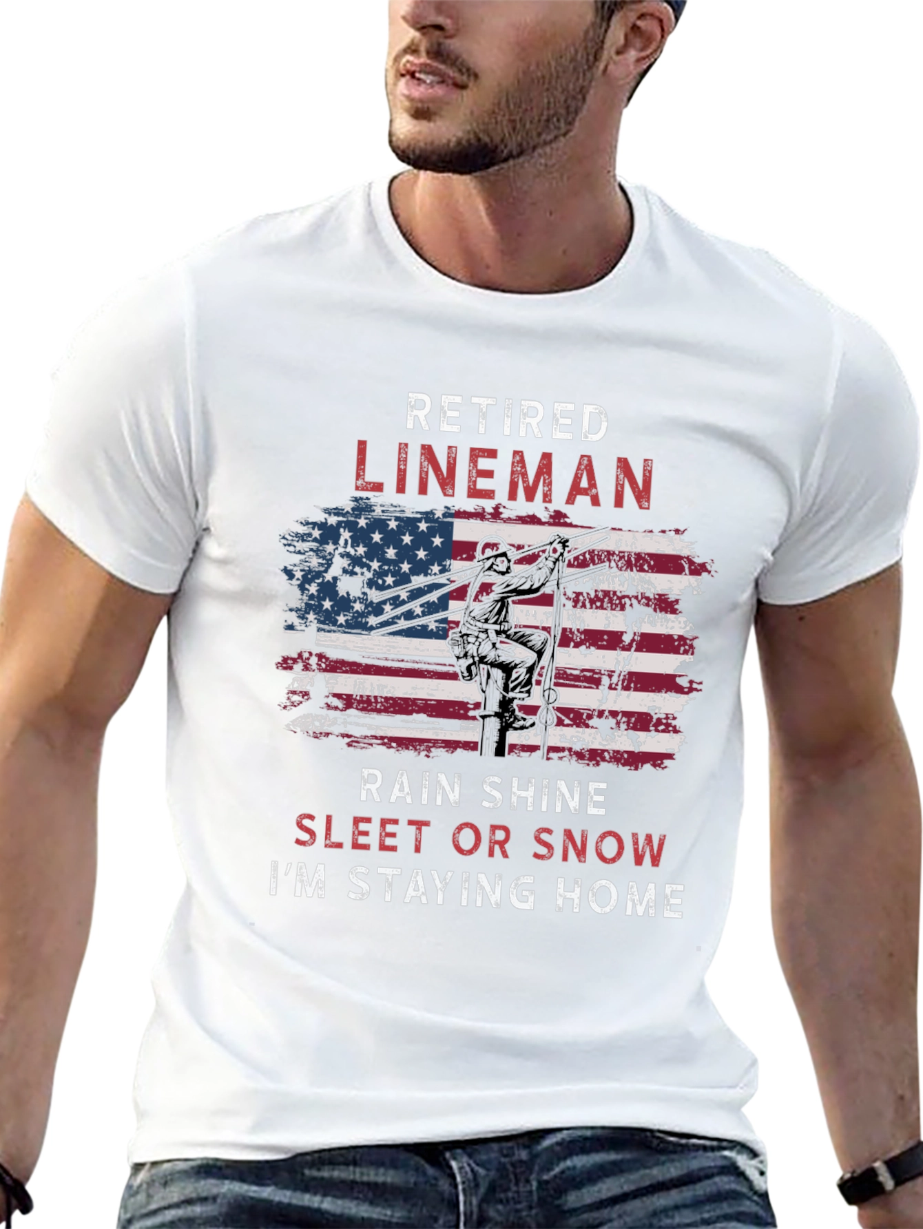 Retired Lineman T-Shirt - American Flag Design