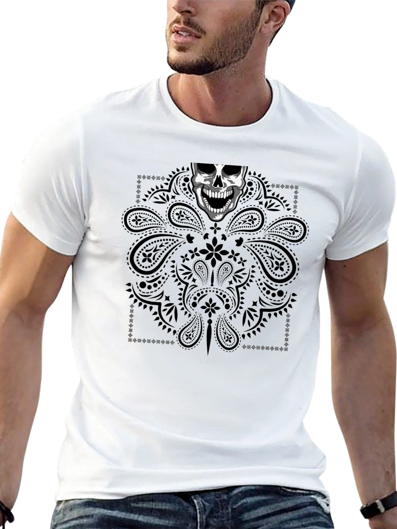 Skull Bandana Graphic Tee - Mens Black T-Shirt
