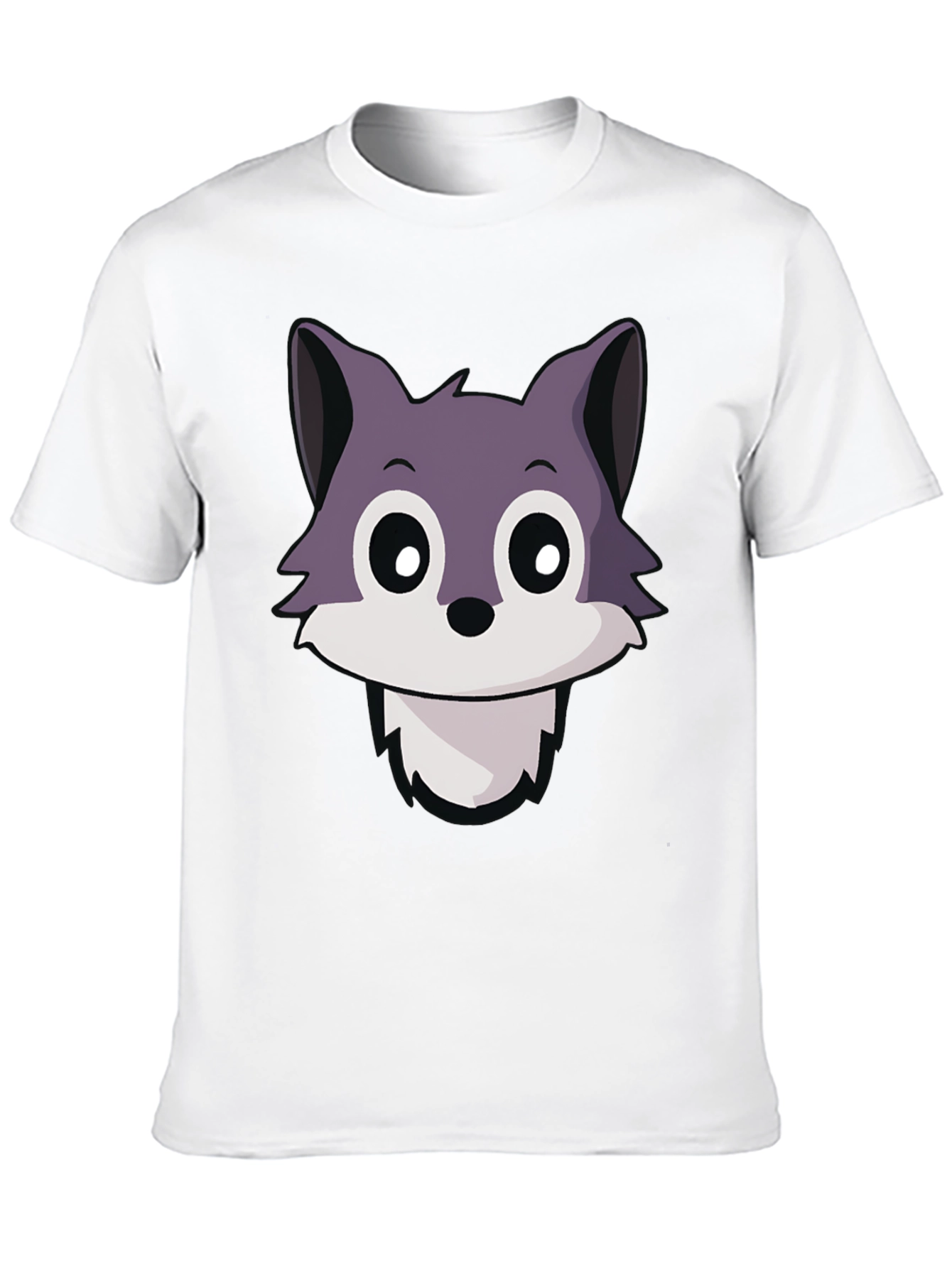 Cute Wolf Cartoon T-Shirt - Black Crew Neck