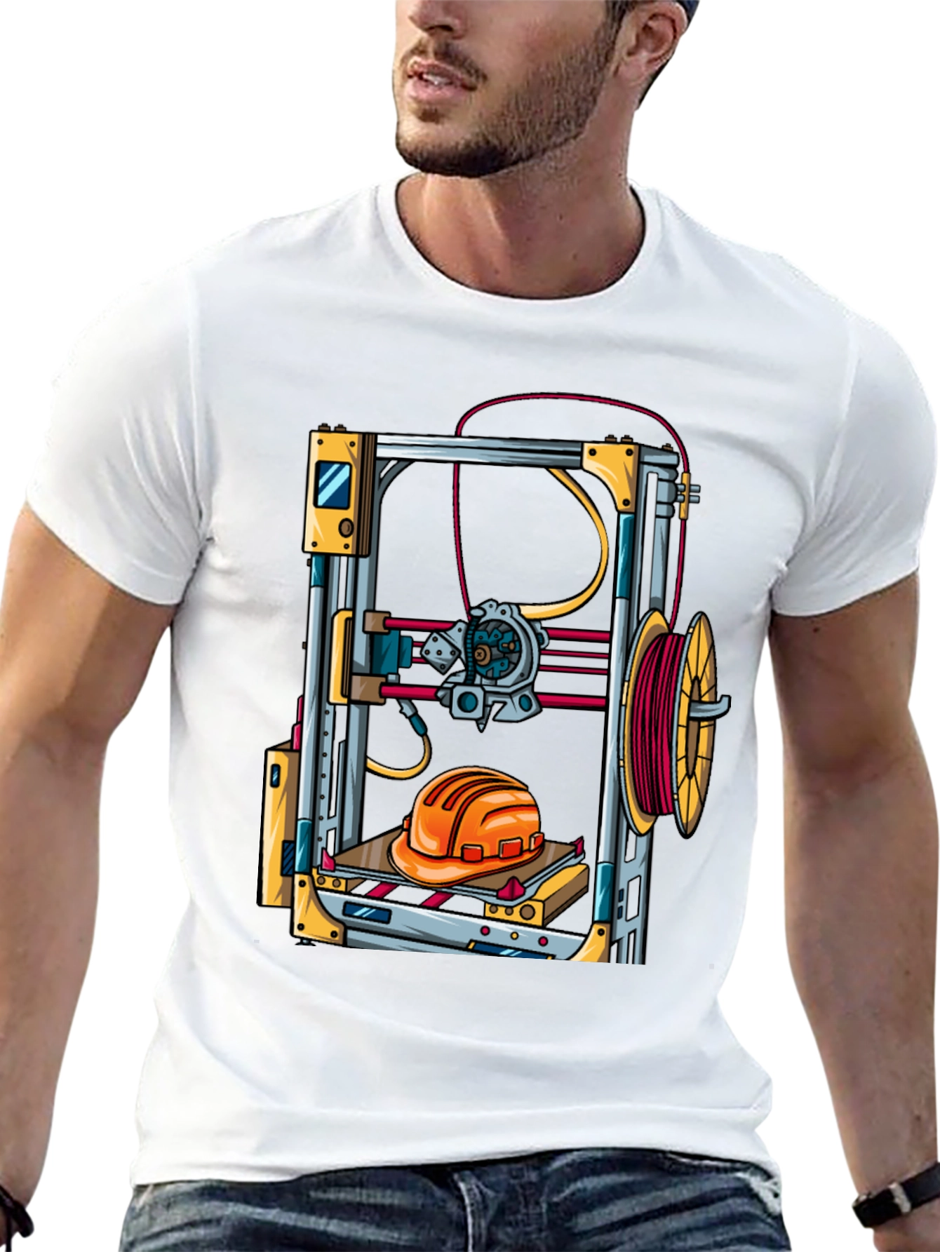3D Printer Hard Hat Graphic Tee - Black