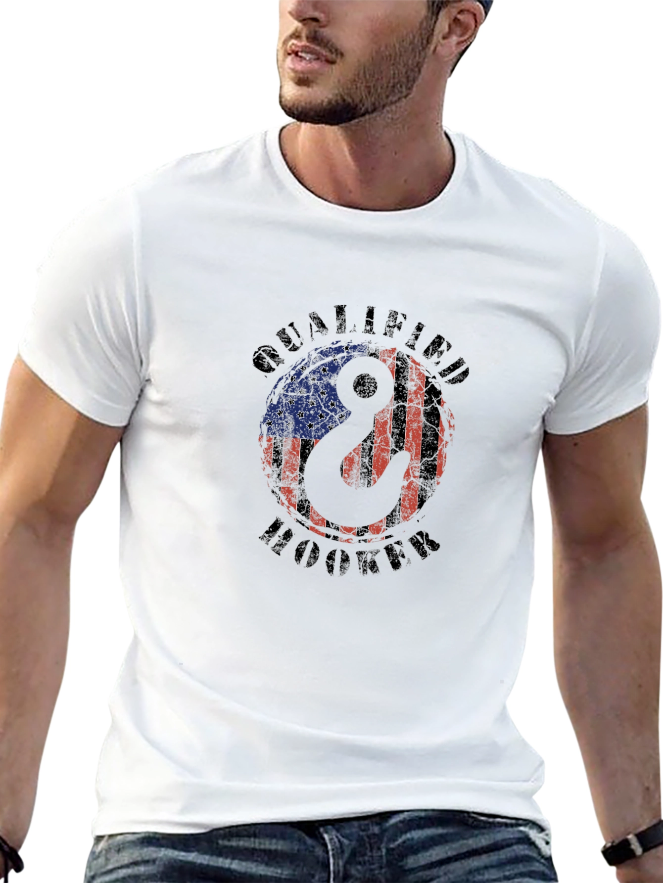 Qualified Hooker T-Shirt Patriotic Fishing American Flag