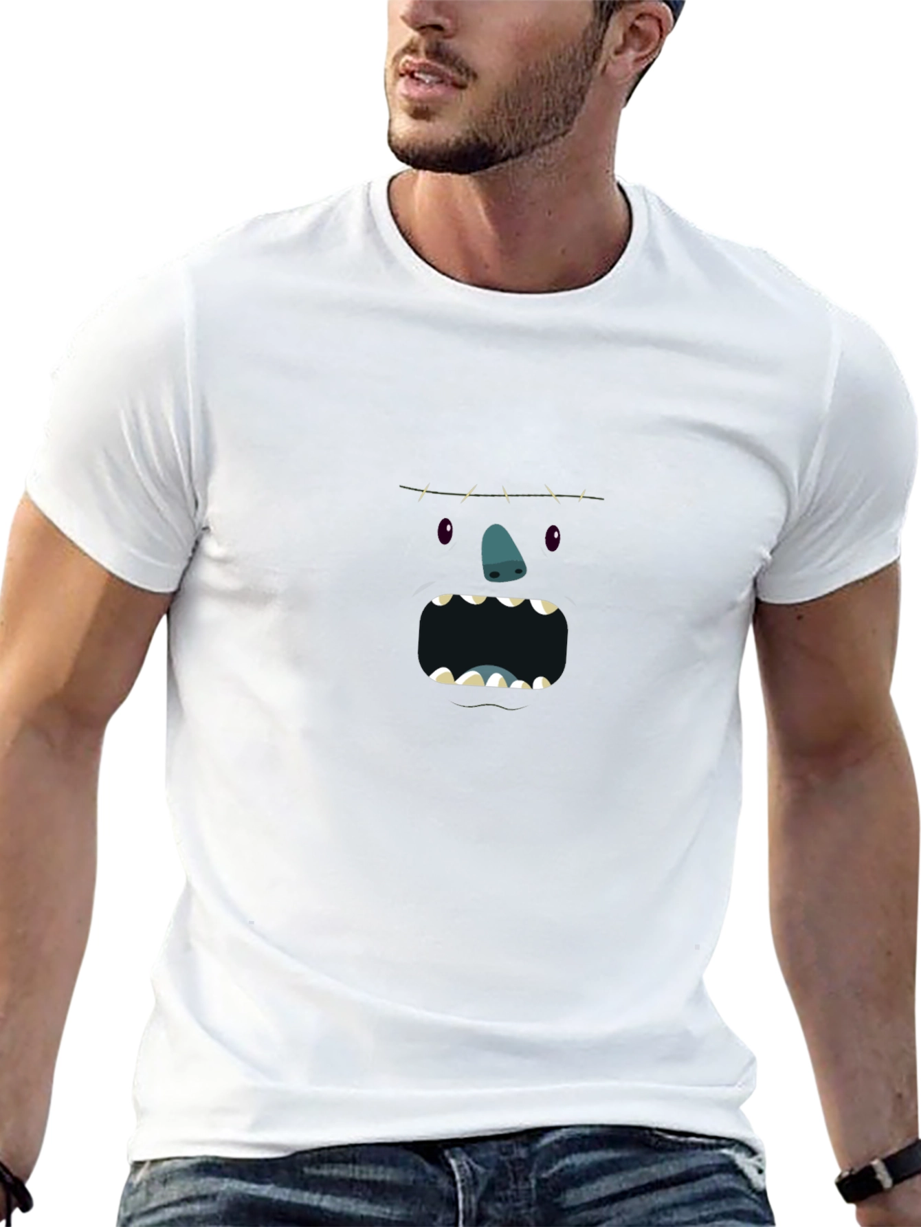Monster Face Graphic Tee - Black Cotton T-Shirt