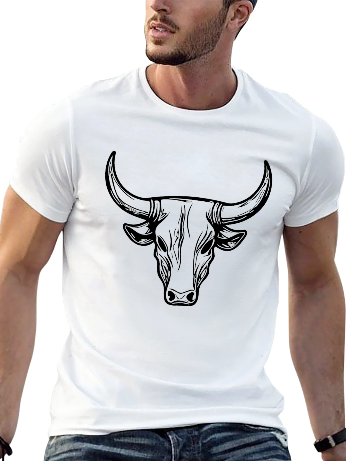 Mens Black Bull Graphic T-Shirt