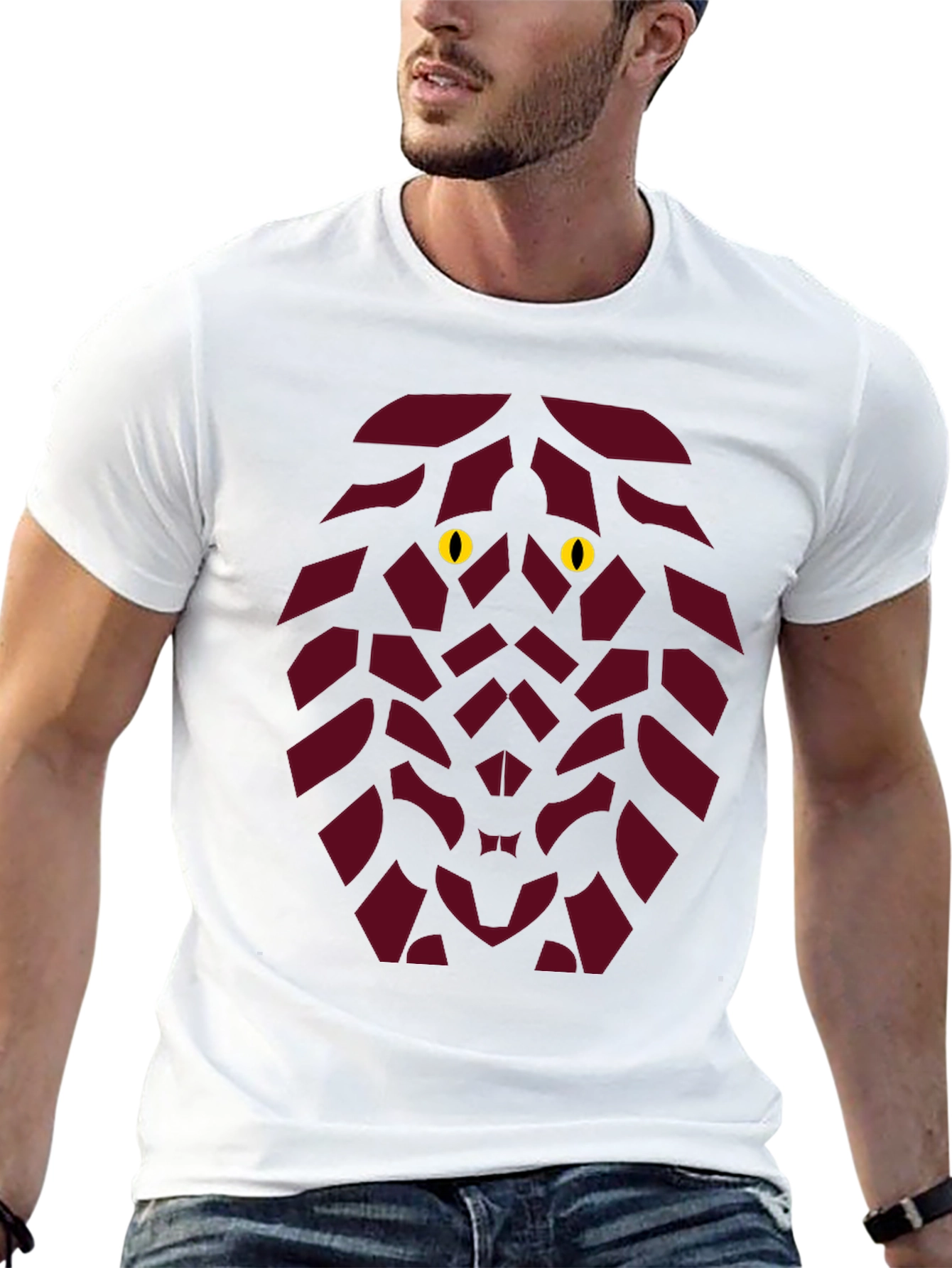 Geometric Lion Head Graphic Tee - Stylish Animal Design