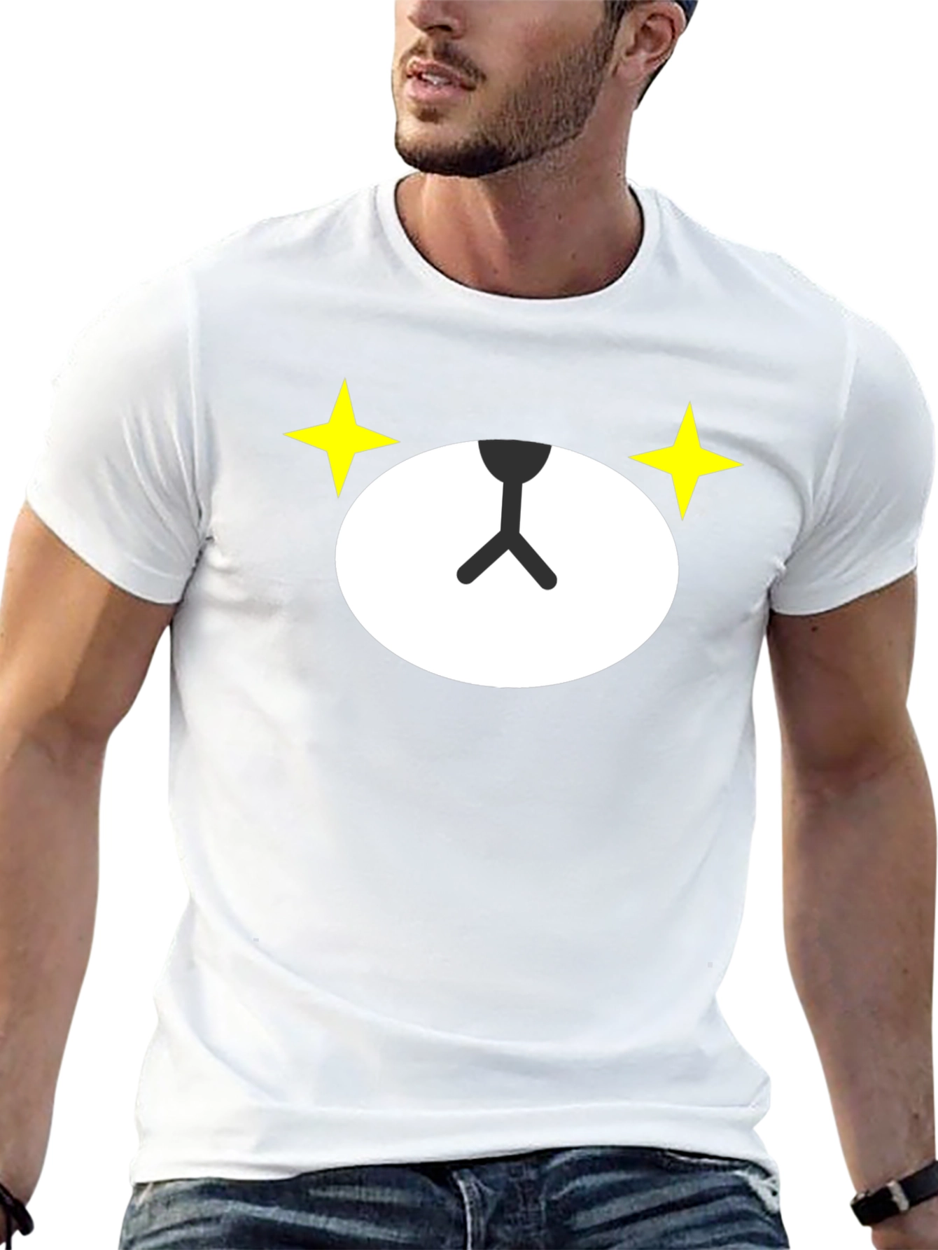 Cute Bear Face Graphic Black T-Shirt