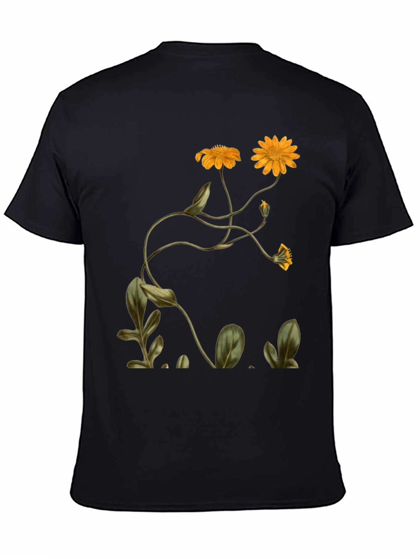 Floral Black Tee - Botanical Design