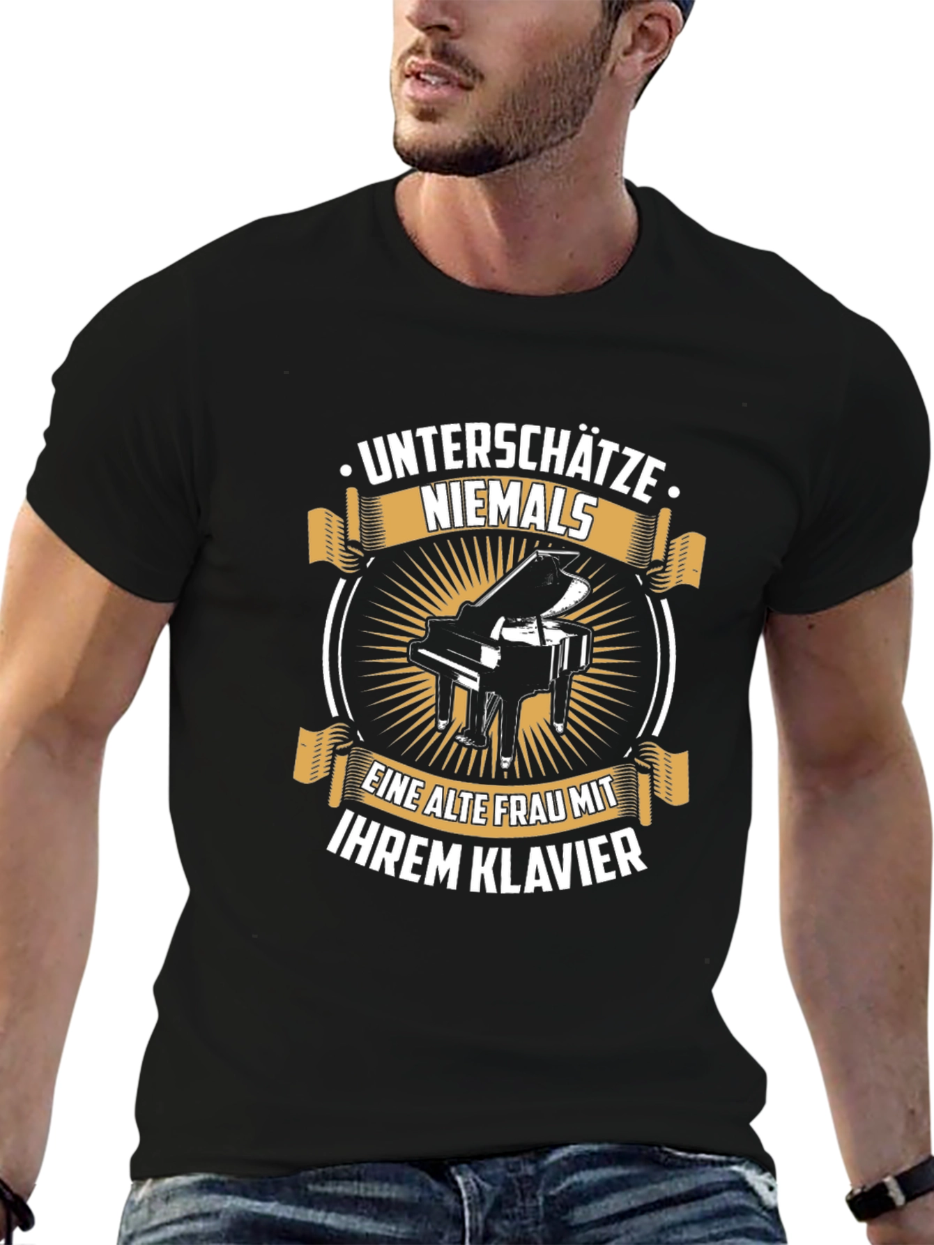 Never Underestimate Old Lady Piano T-Shirt