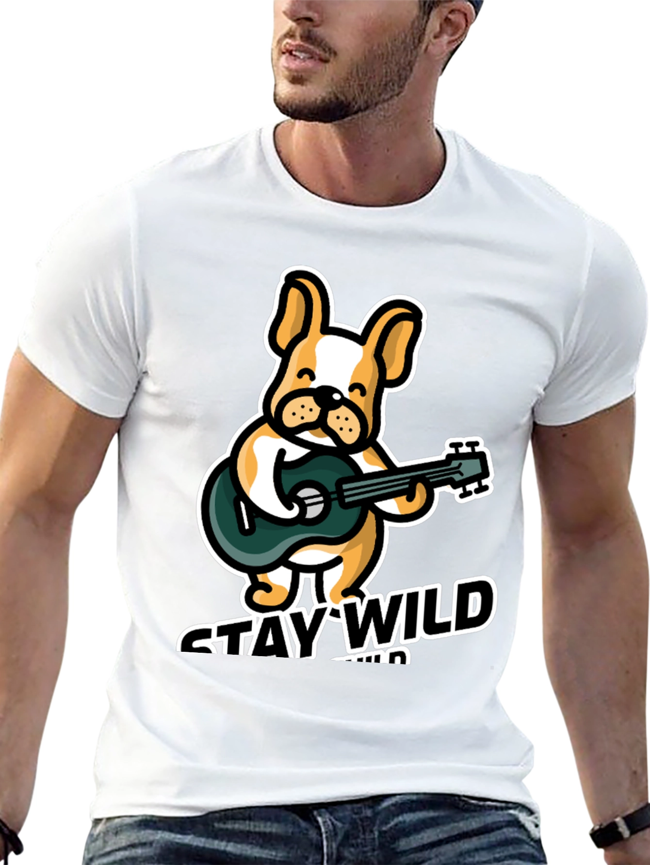 Stay Wild Bulldog Guitar T-Shirt