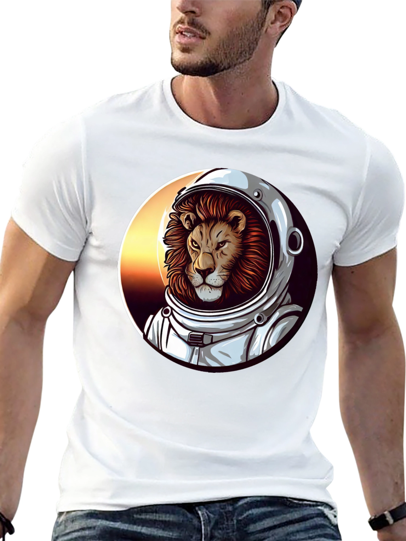 Lion Astronaut Graphic Tee - Black T-Shirt