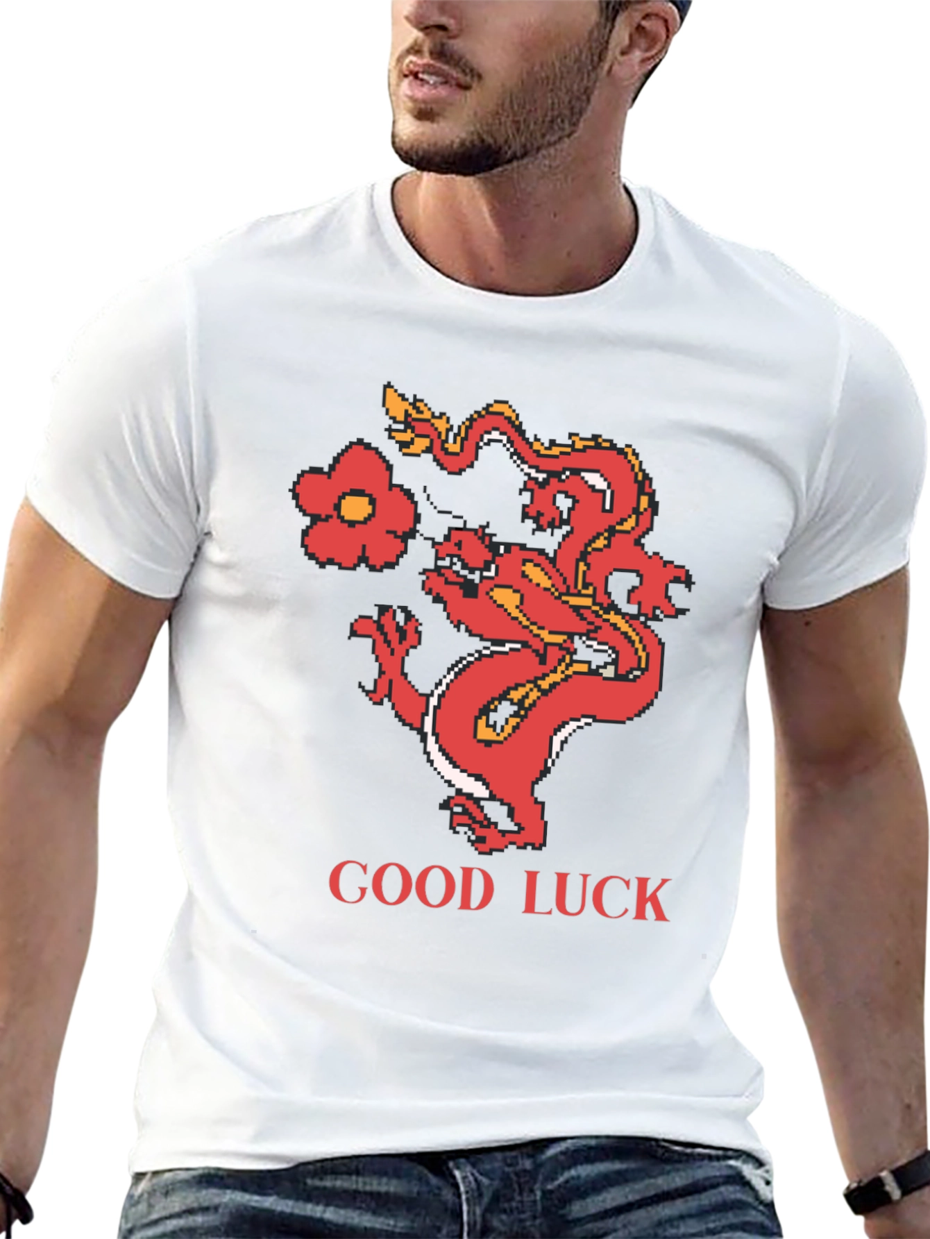 Good Luck Dragon Graphic Tee - Retro Style