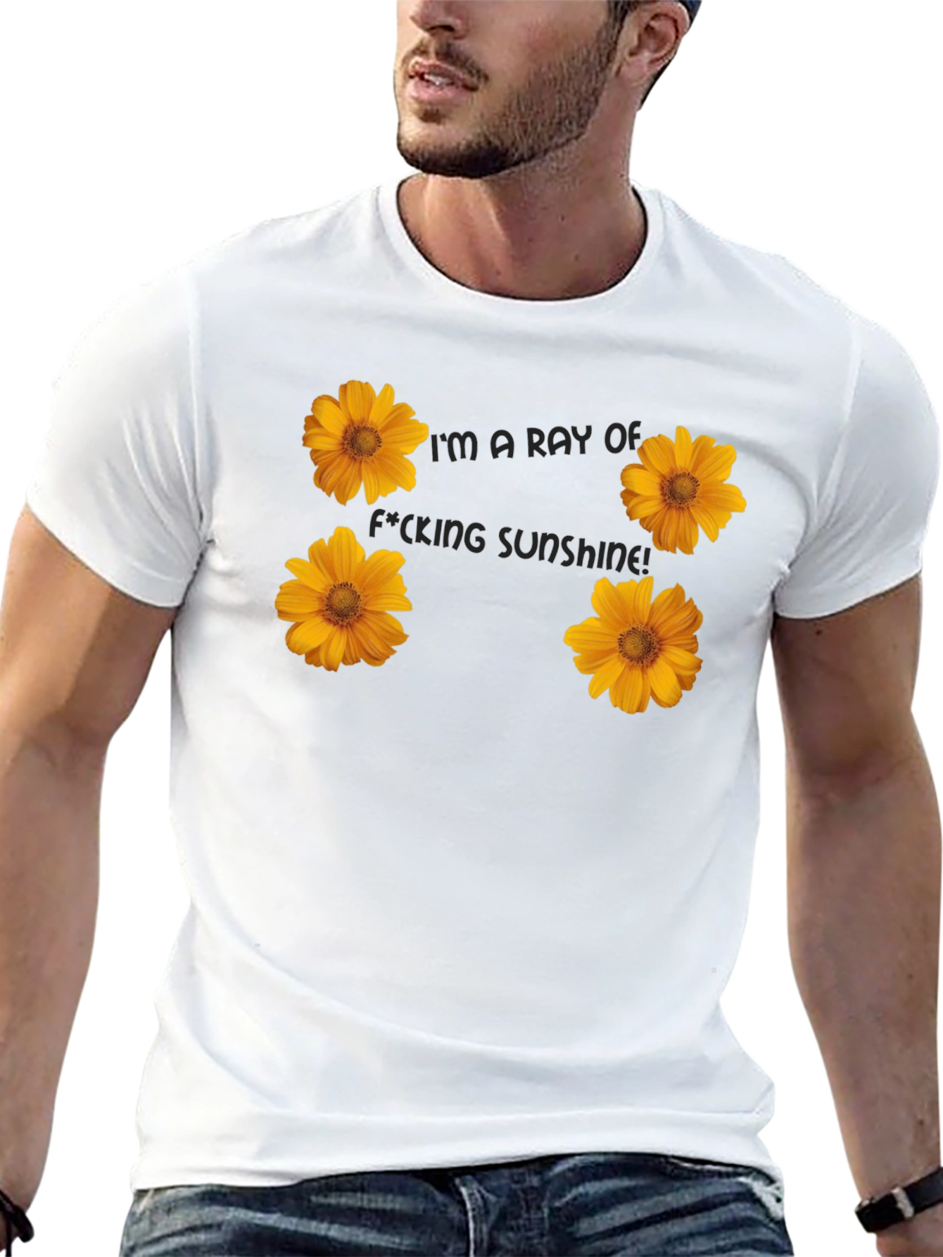 Floral Sunshine Graphic Tee - Black Cotton T-Shirt