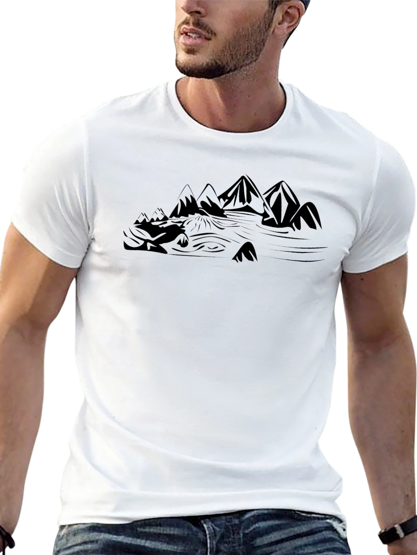 Mountain Landscape Graphic Tee - Black Cotton Blend
