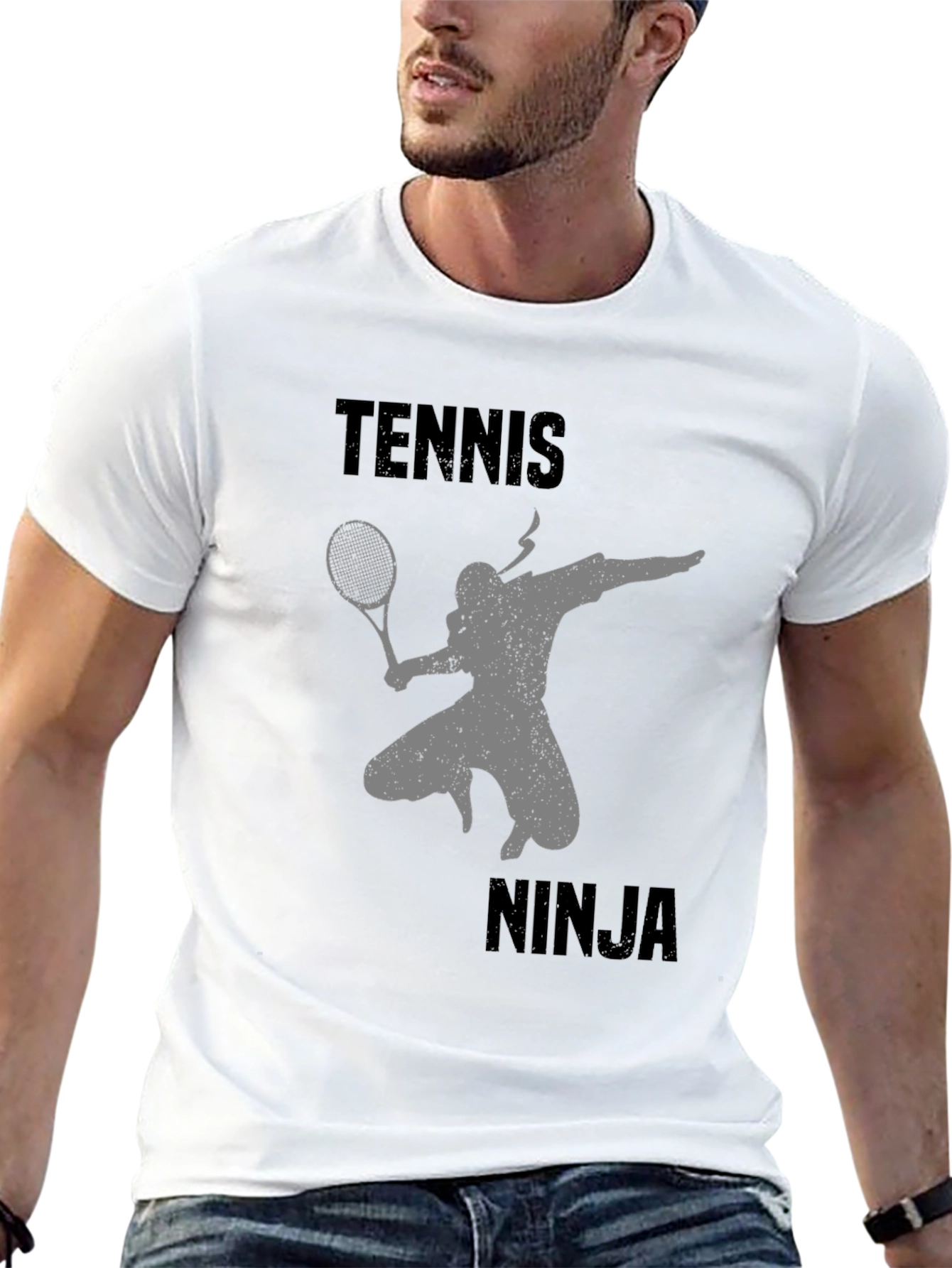 Tennis Ninja Graphic Tee - Black Cotton T-Shirt