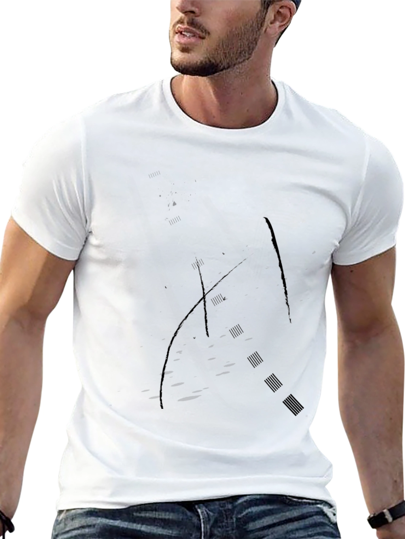 Mens Black Crew Neck Graphic T-Shirt