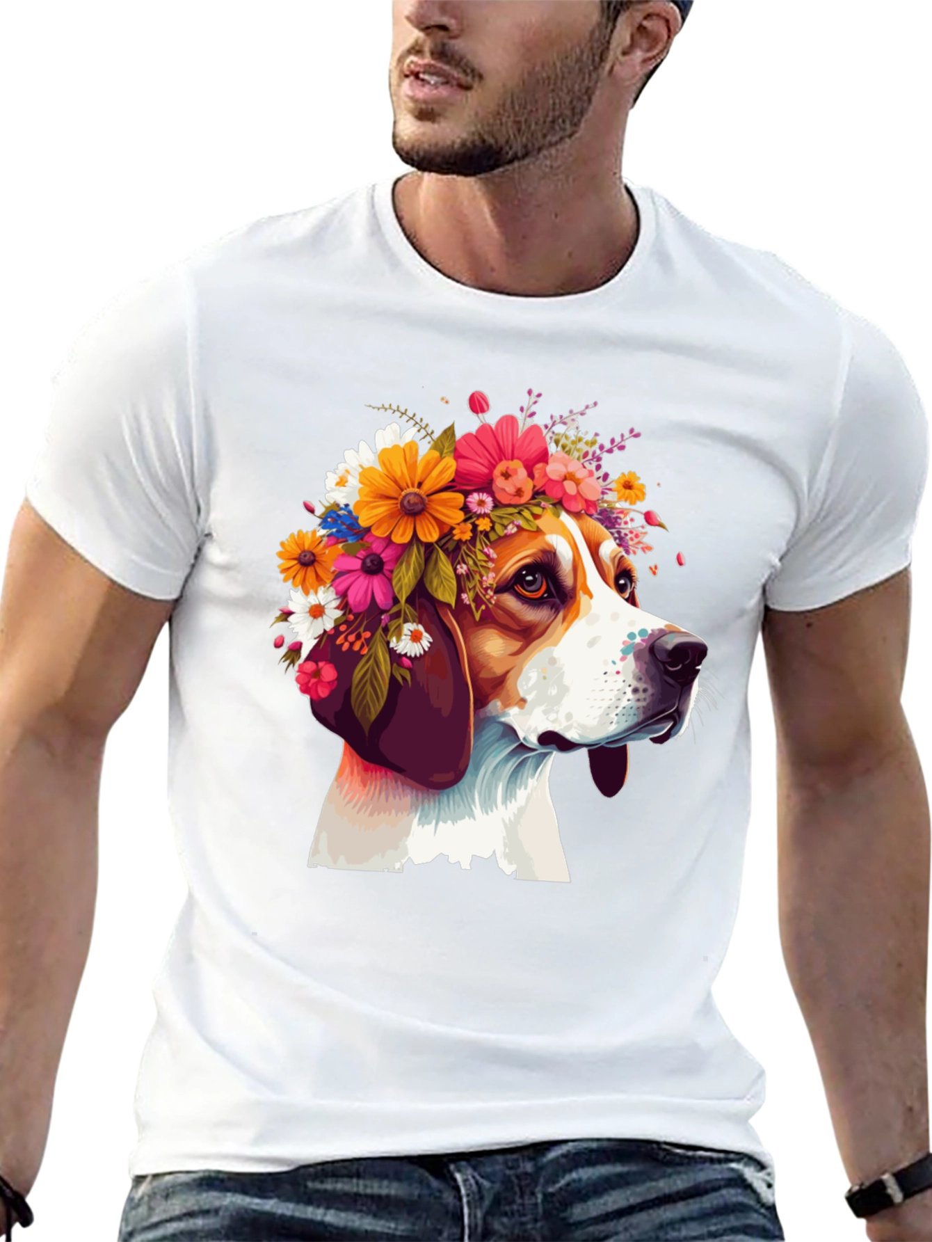 Dog with Flower Crown Graphic T-Shirt