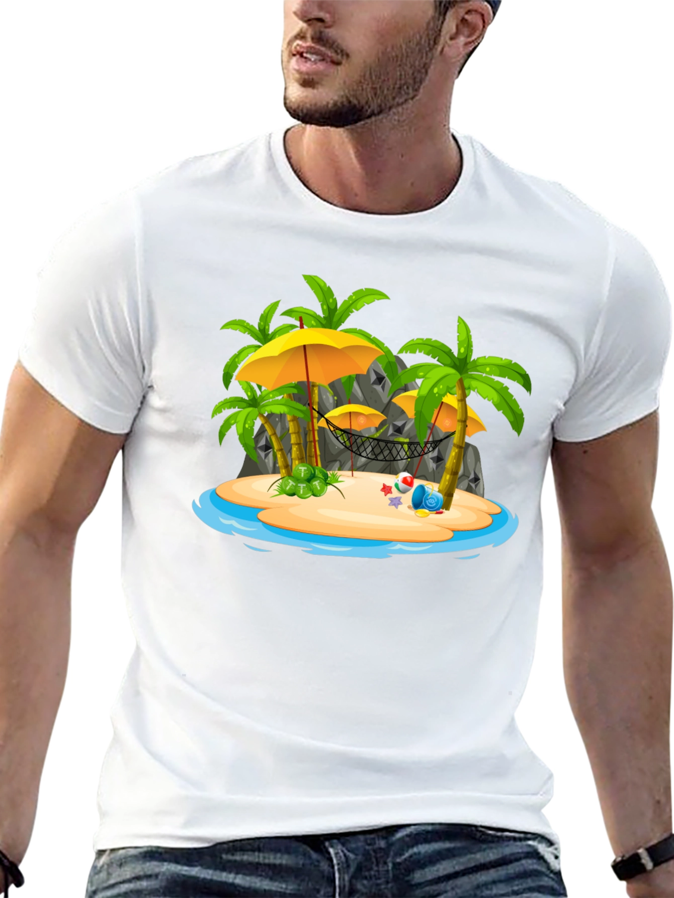 Tropical Island Graphic Tee - Black T-Shirt