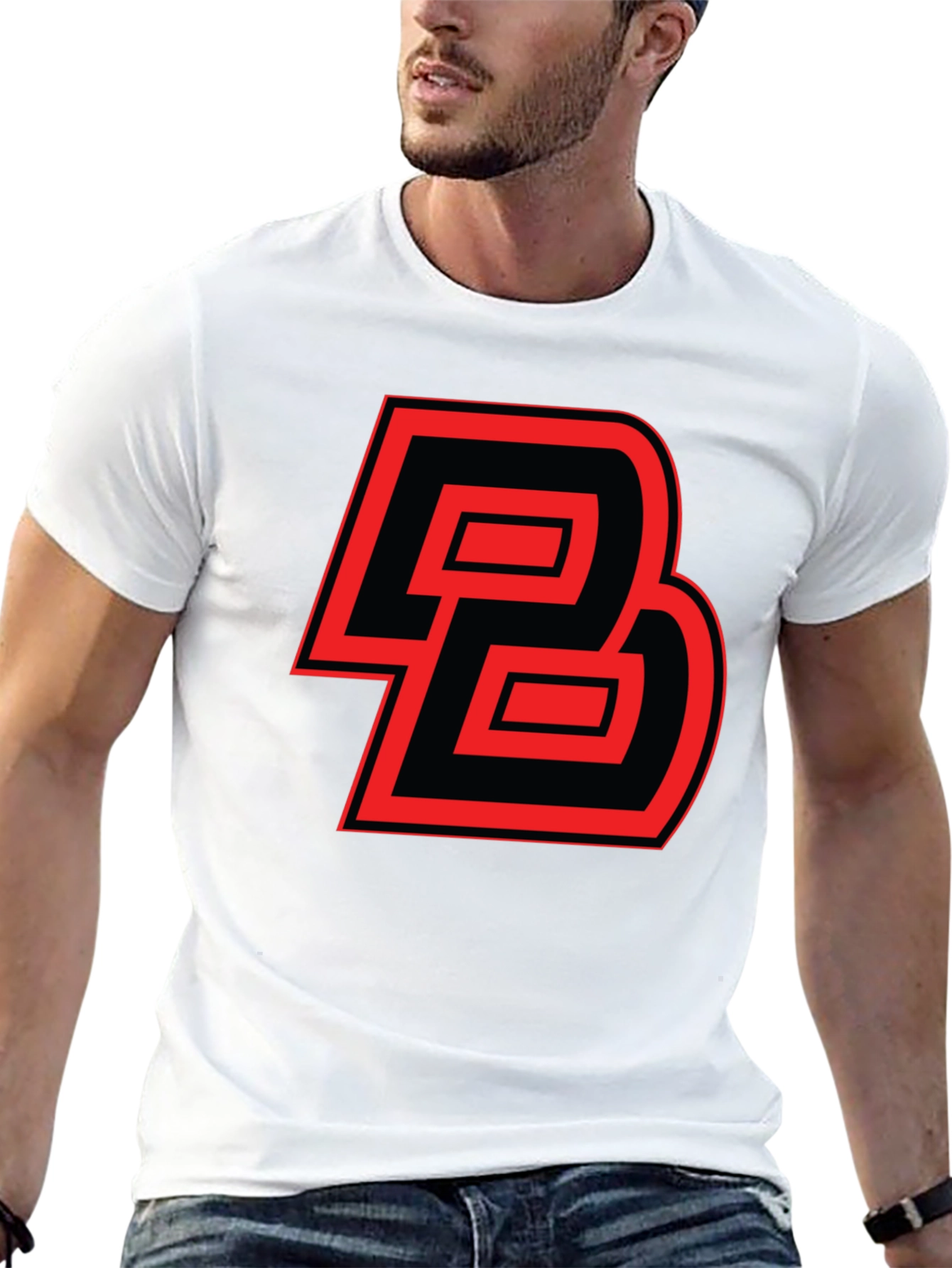 Bold Initial Tee: Red and Black Graphic Print
