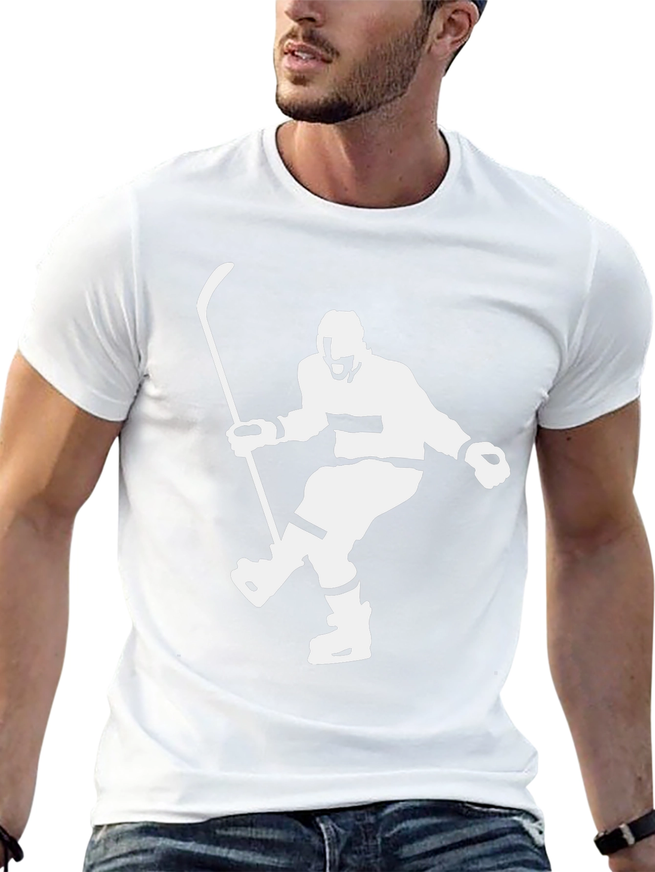 Hockey Player Graphic Tee - Black Cotton T-Shirt