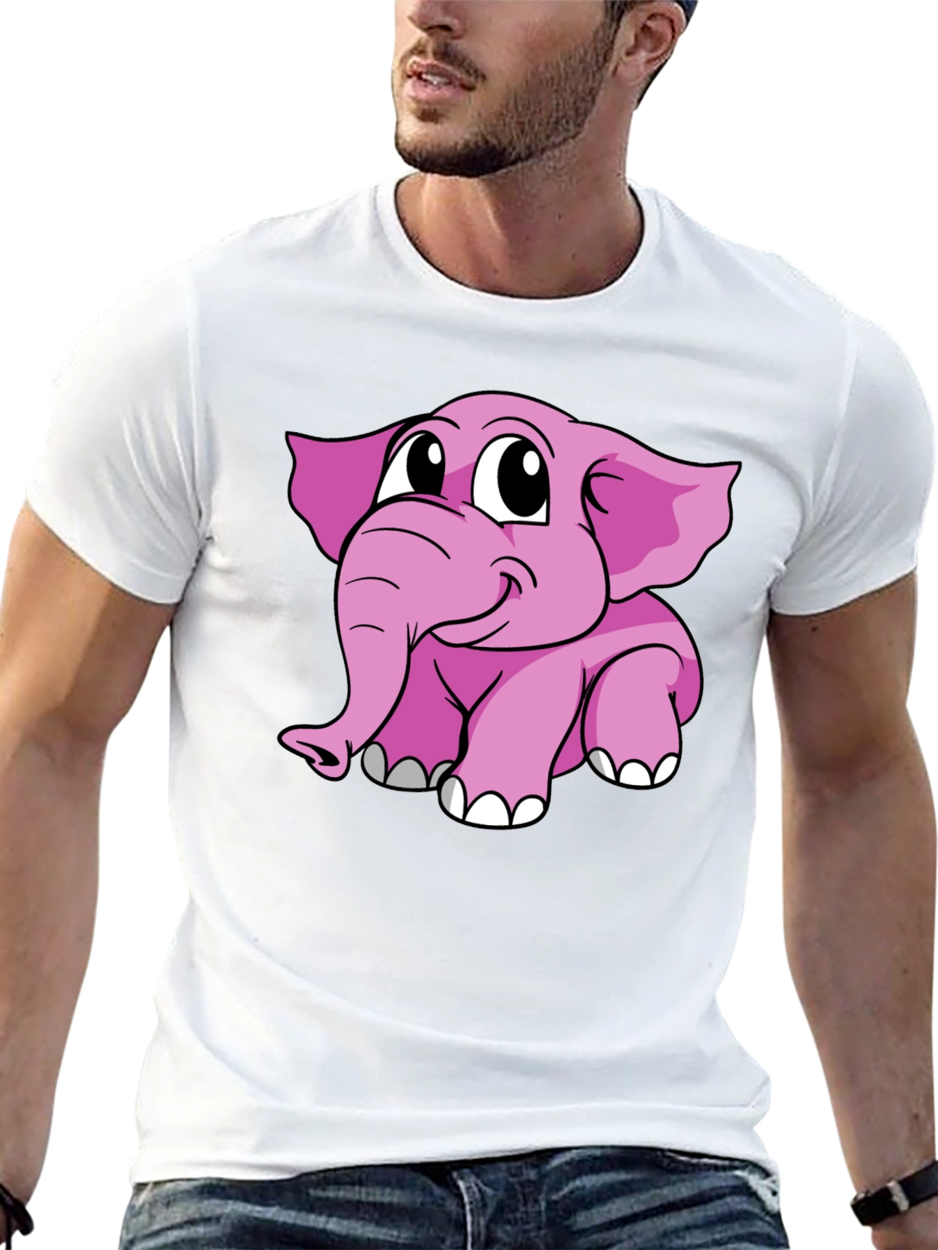 Cute Pink Elephant Graphic Tee - Black Cotton Shirt