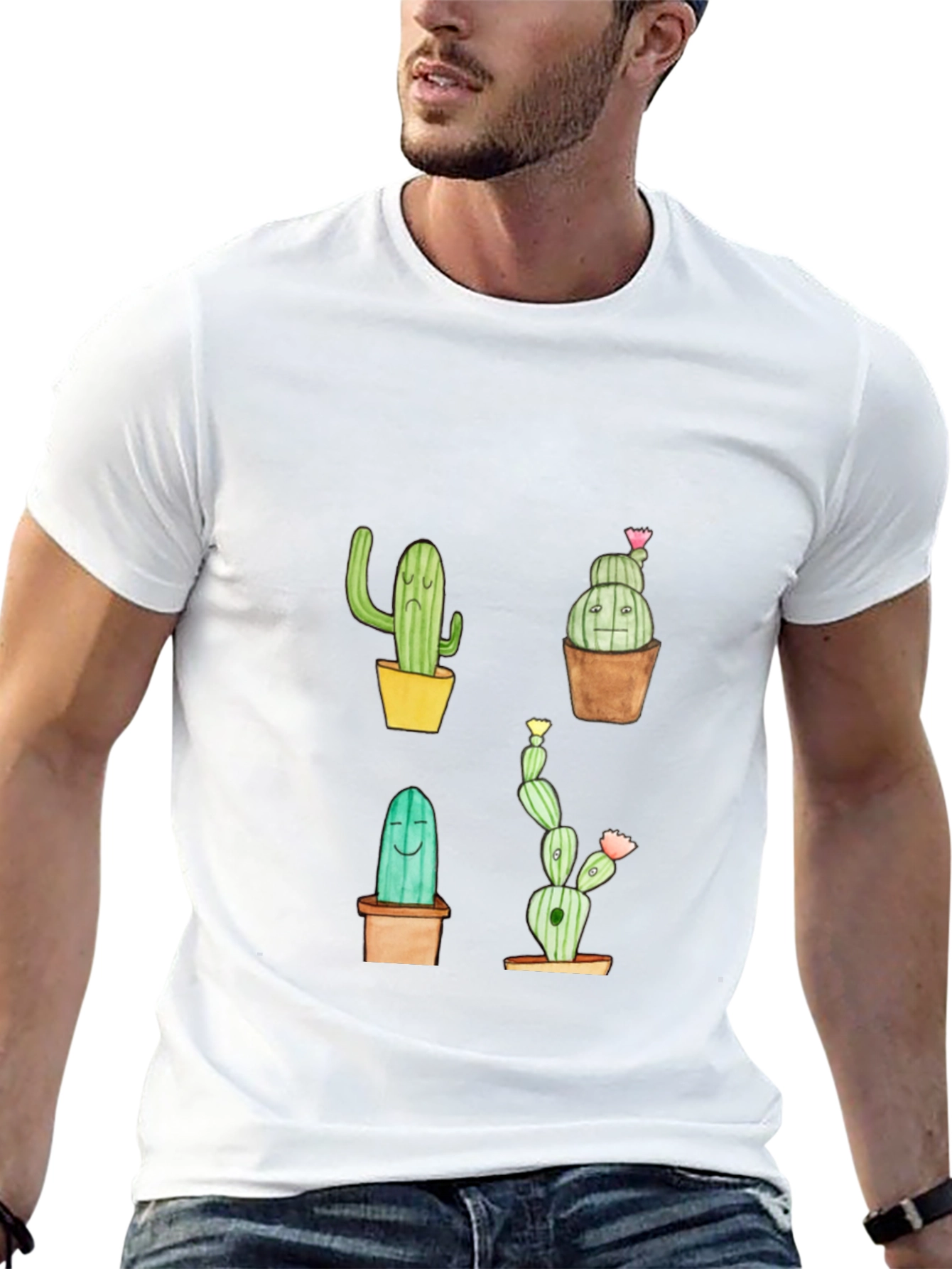 Cactus Print Black Crew Neck T-Shirt