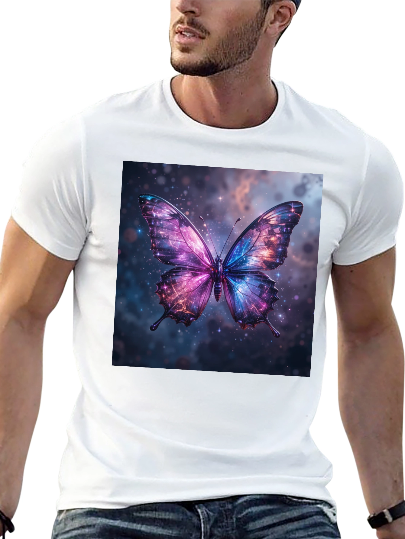 Galaxy Butterfly Graphic Print Black T-Shirt