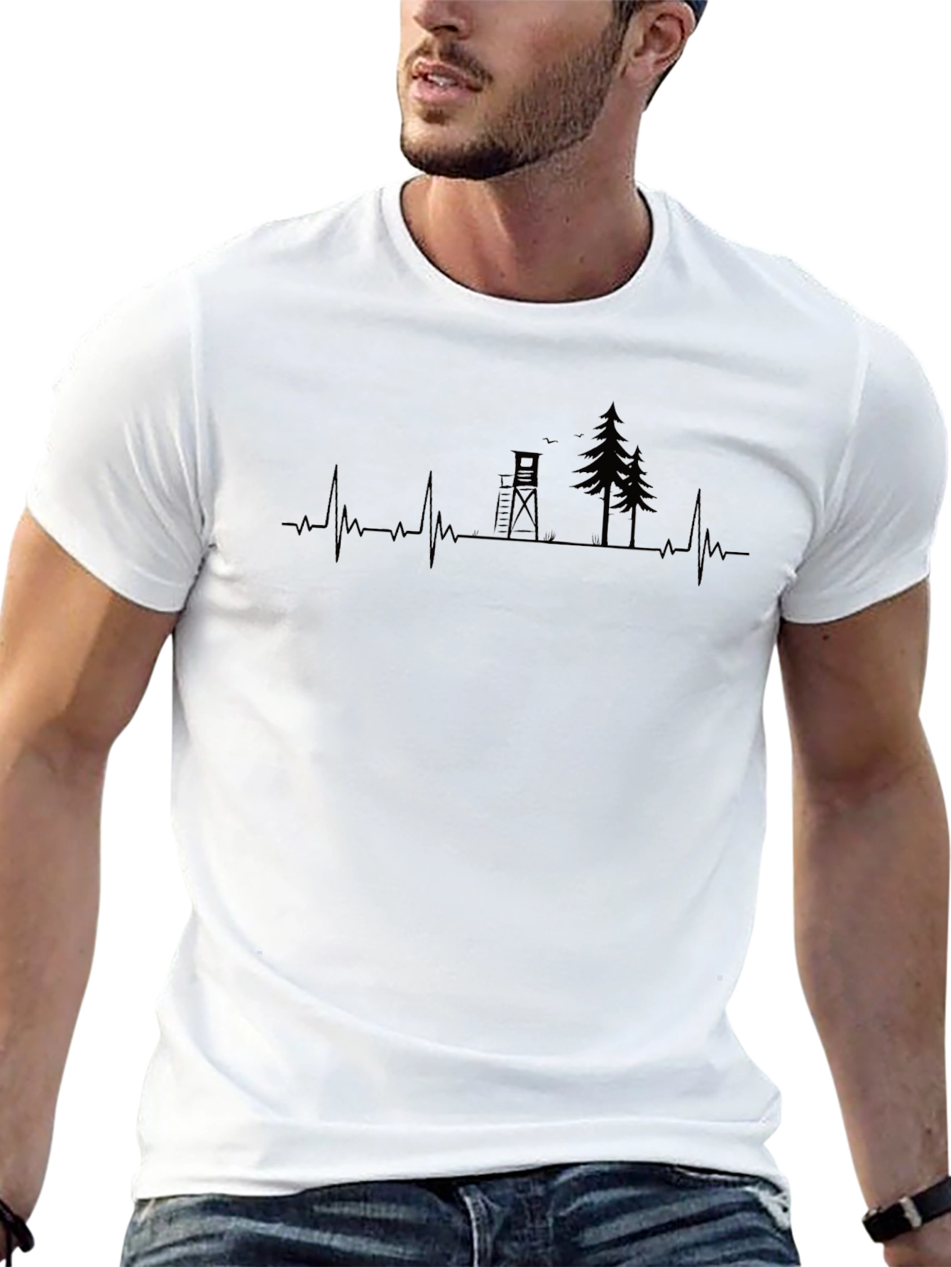 Hunting Heartbeat T-Shirt: Deer Stand & Trees Graphic Tee