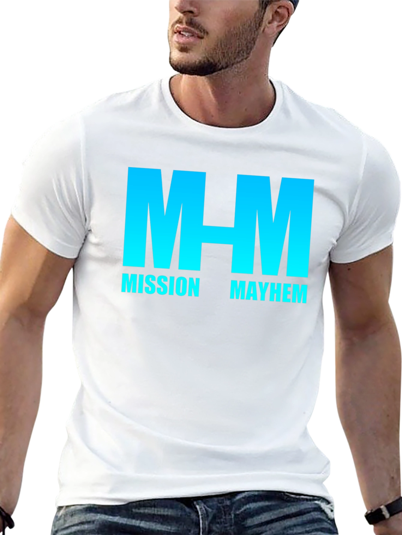 Mission Mayhem Graphic T-Shirt - Cool Blue Gradient Design
