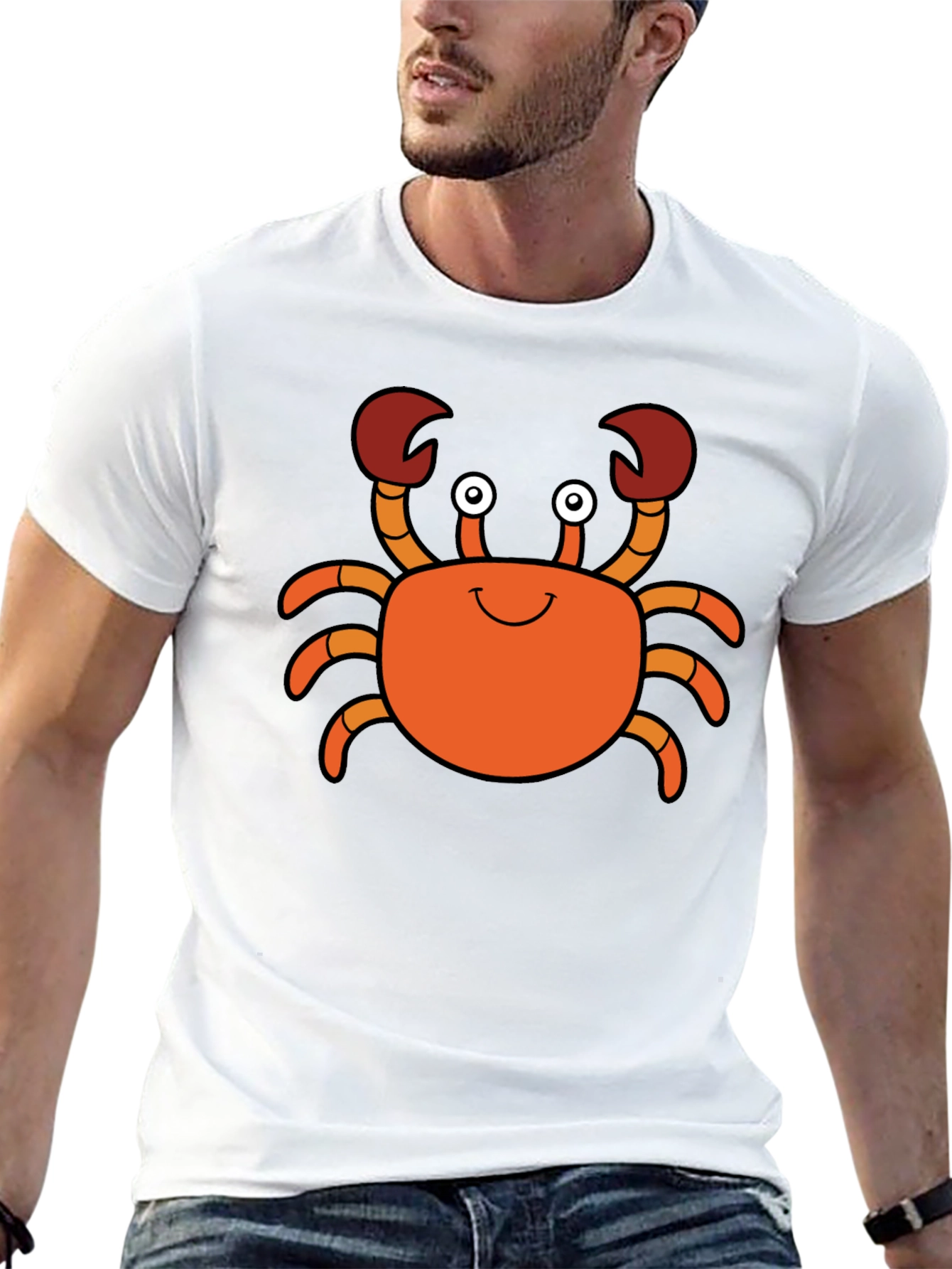 Cute Cartoon Crab Graphic Tee - Black