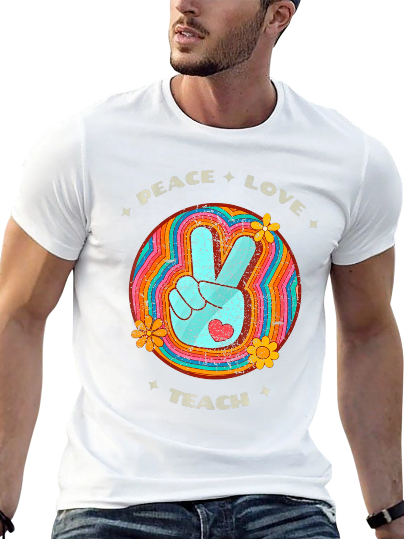 Peace Love Teach Retro T-Shirt