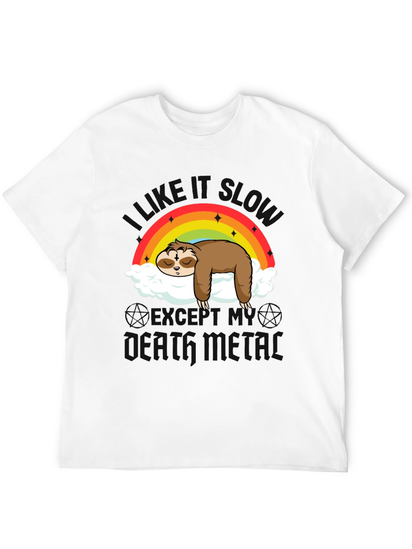 Cute Sloth Rainbow Cloud Heavy Metal T-Shirt
