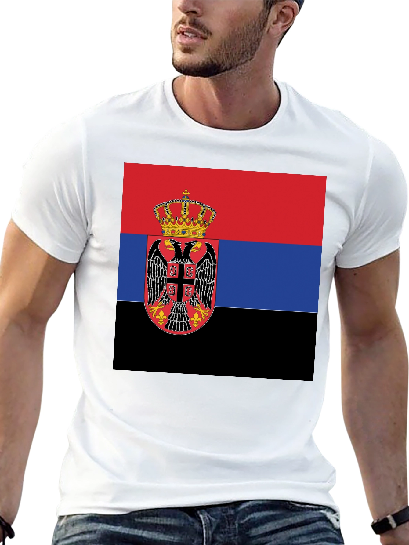 Serbian Flag T-Shirt - Black Crew Neck Tee