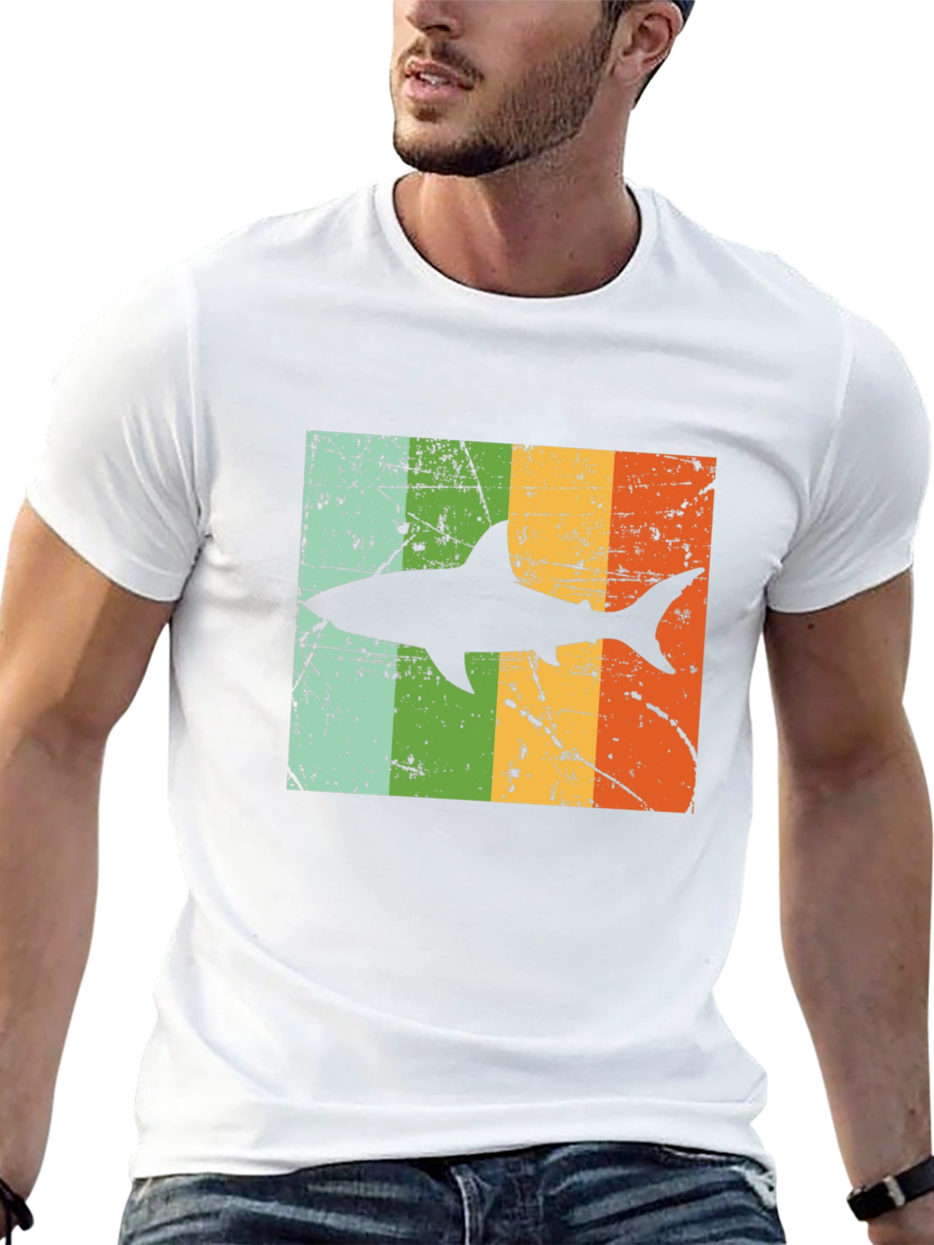 Retro Shark Graphic Tee - Mens Black T-Shirt