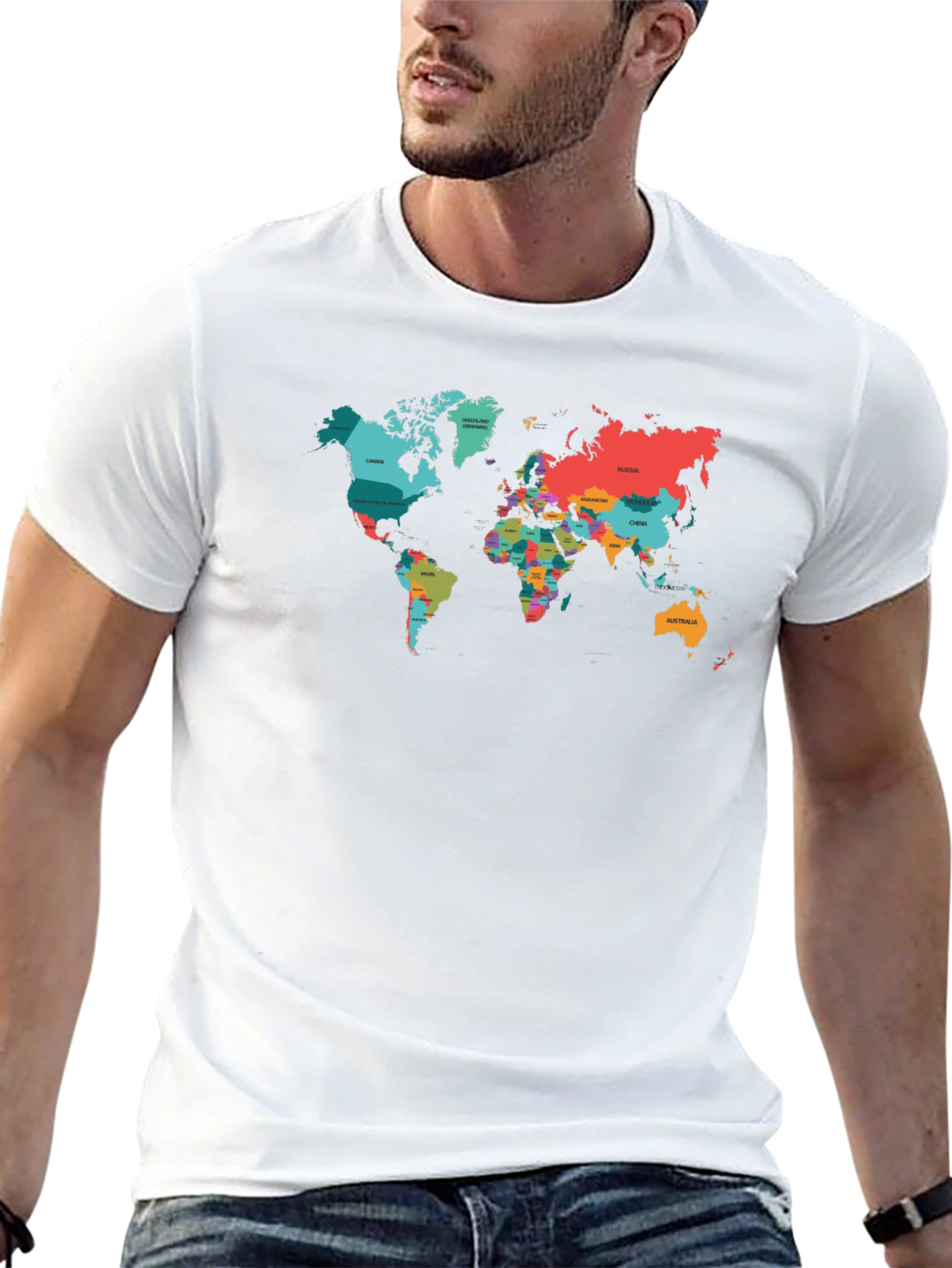 World Map Graphic Tee - Black Cotton T-Shirt