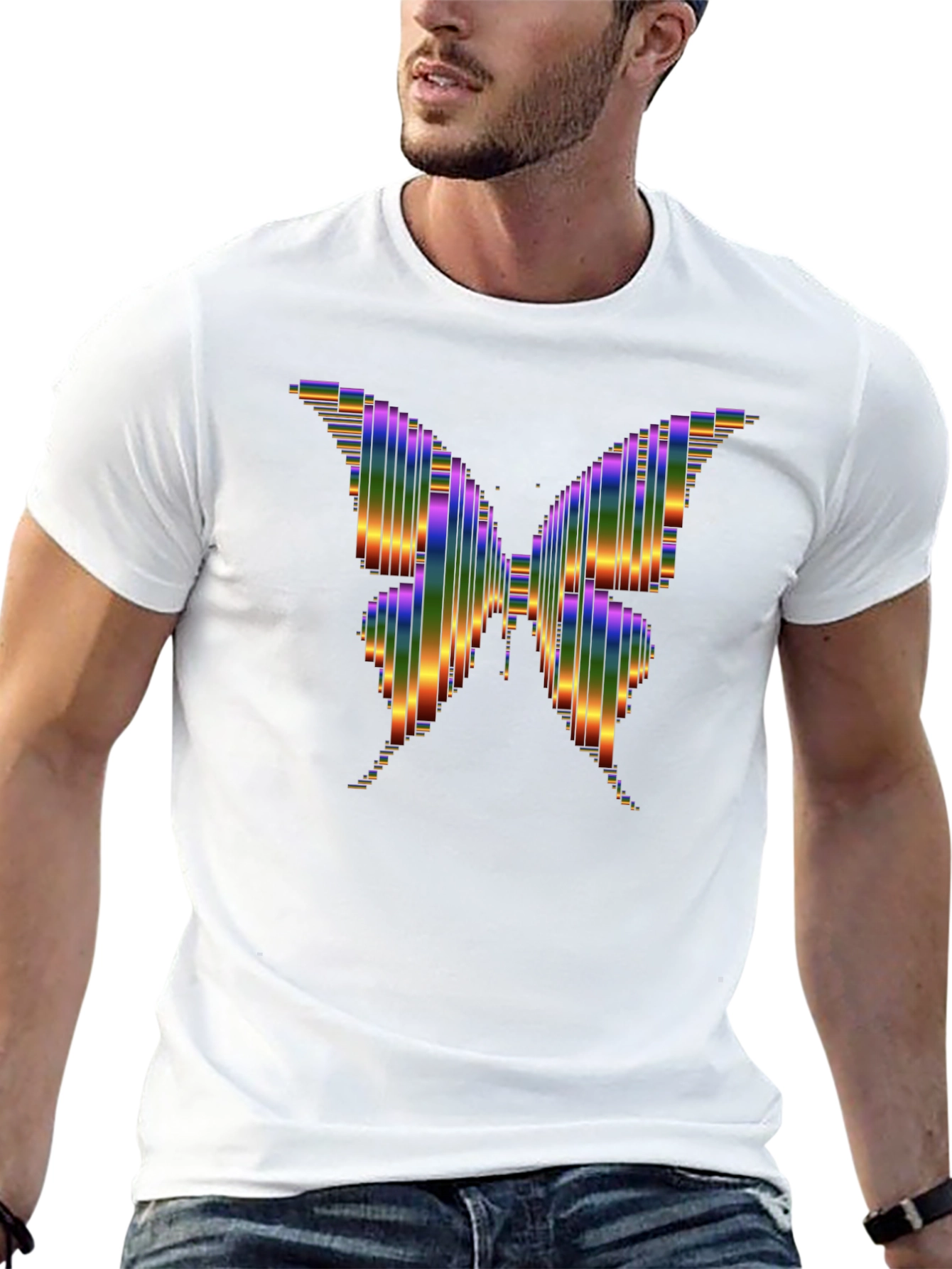 Rainbow Butterfly Graphic Tee - Mens Black T-Shirt