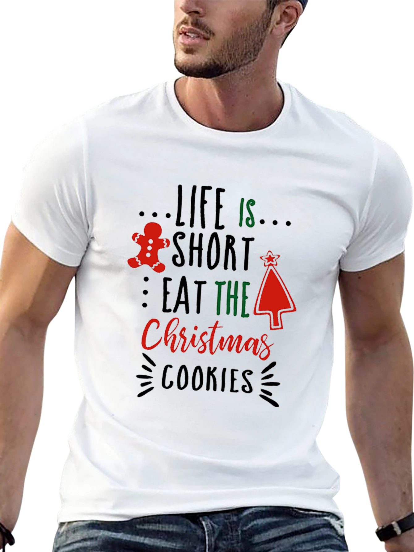 Life is Short Eat Christmas Cookies Black T-Shirt