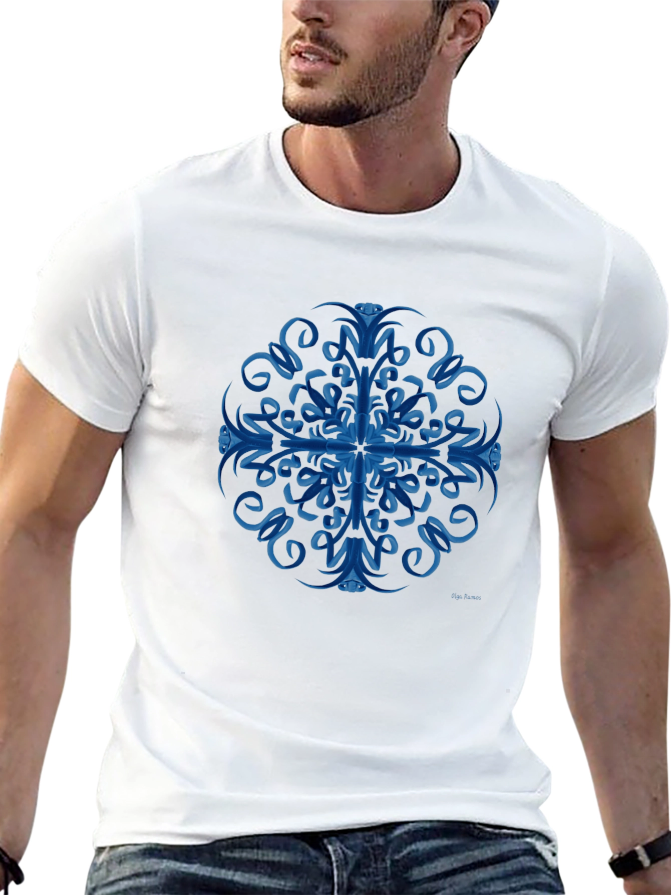 Blue Swirl Mandala Black T-Shirt