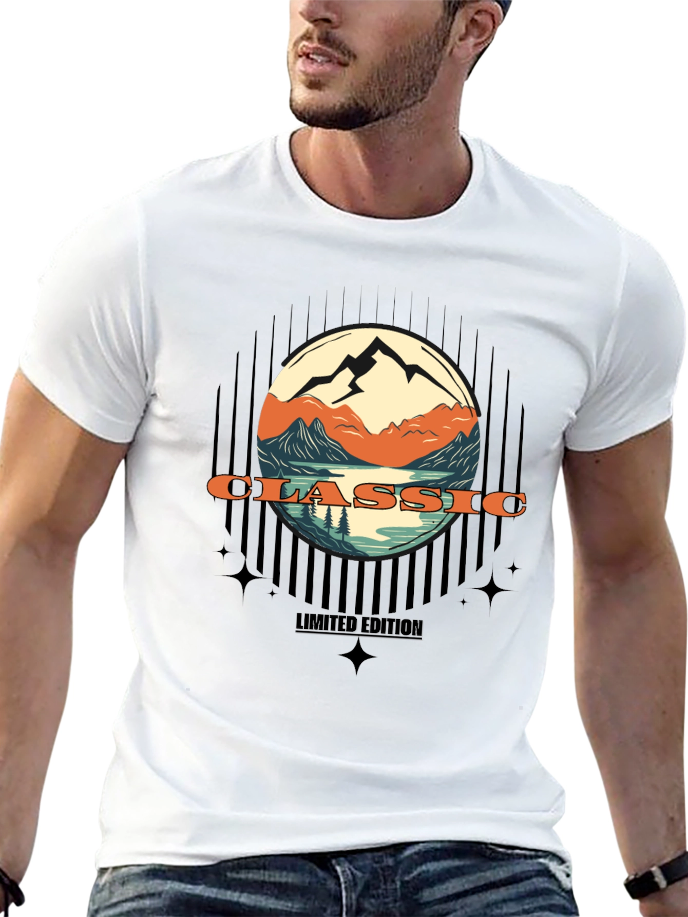 Classic Mountain Scene Graphic T-Shirt
