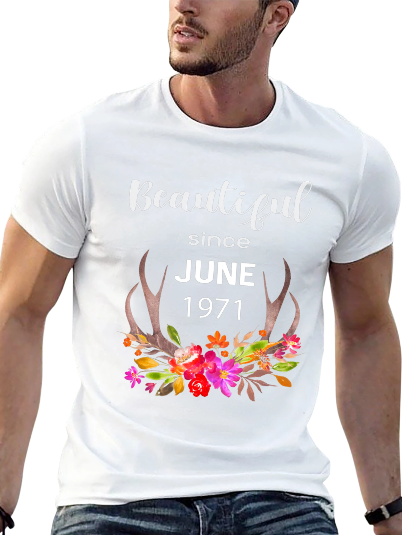 Beautiful Since June 1971 Floral Horns T-Shirt