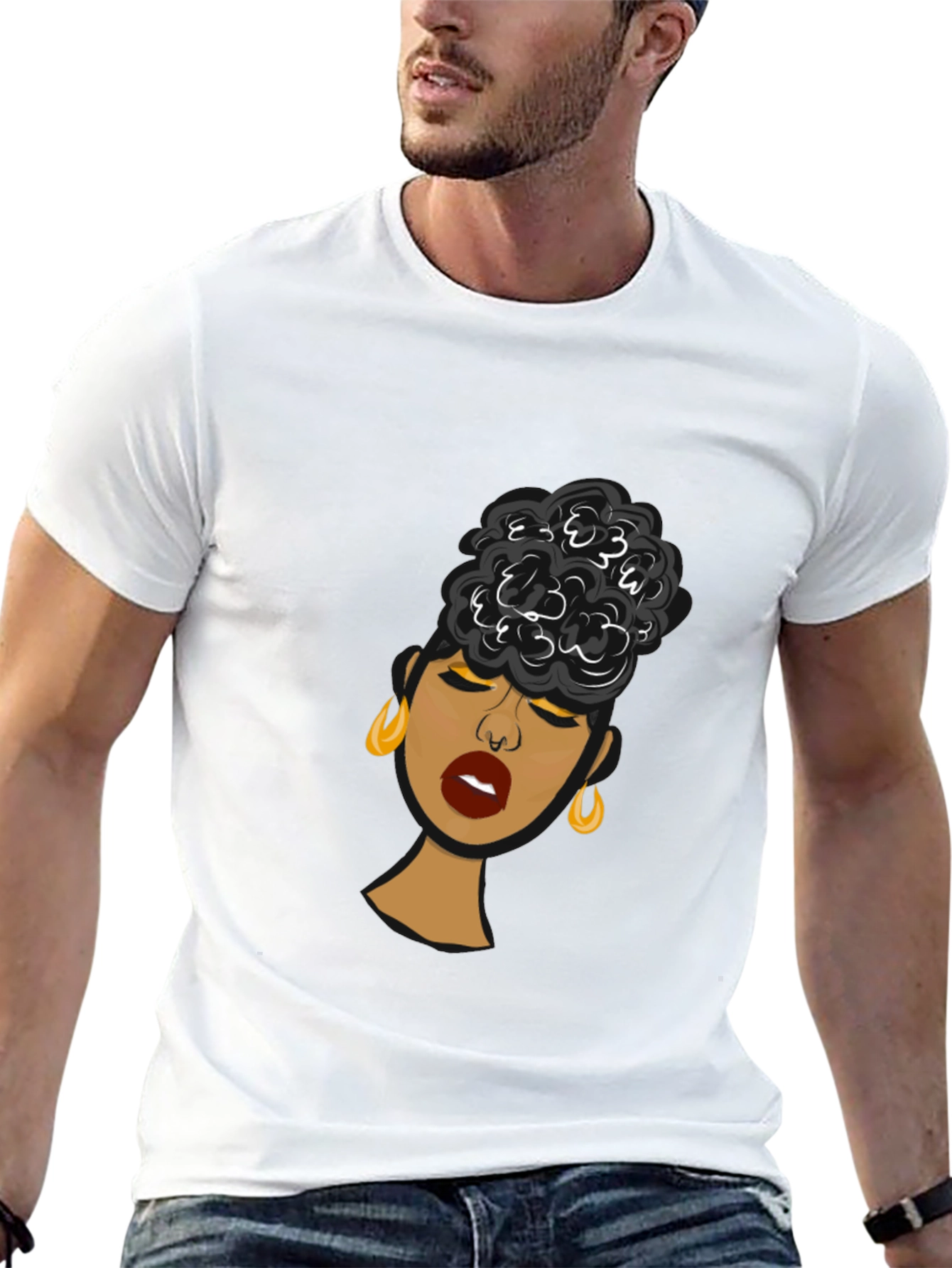 Black Woman Graphic Tee - Stylish Afro Puff Design