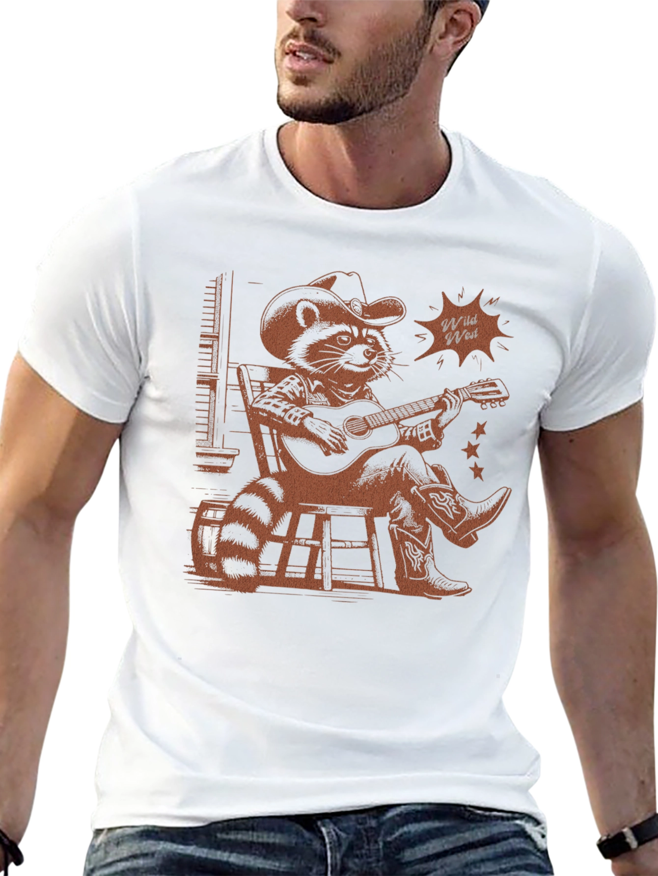 Wild West Raccoon Graphic T-Shirt - Cowboy Style