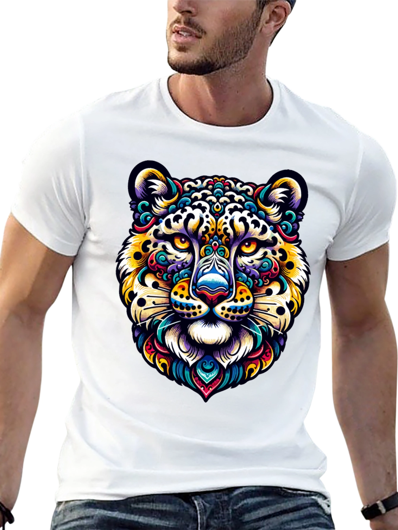 Vibrant Leopard Print Crew Neck T-Shirt