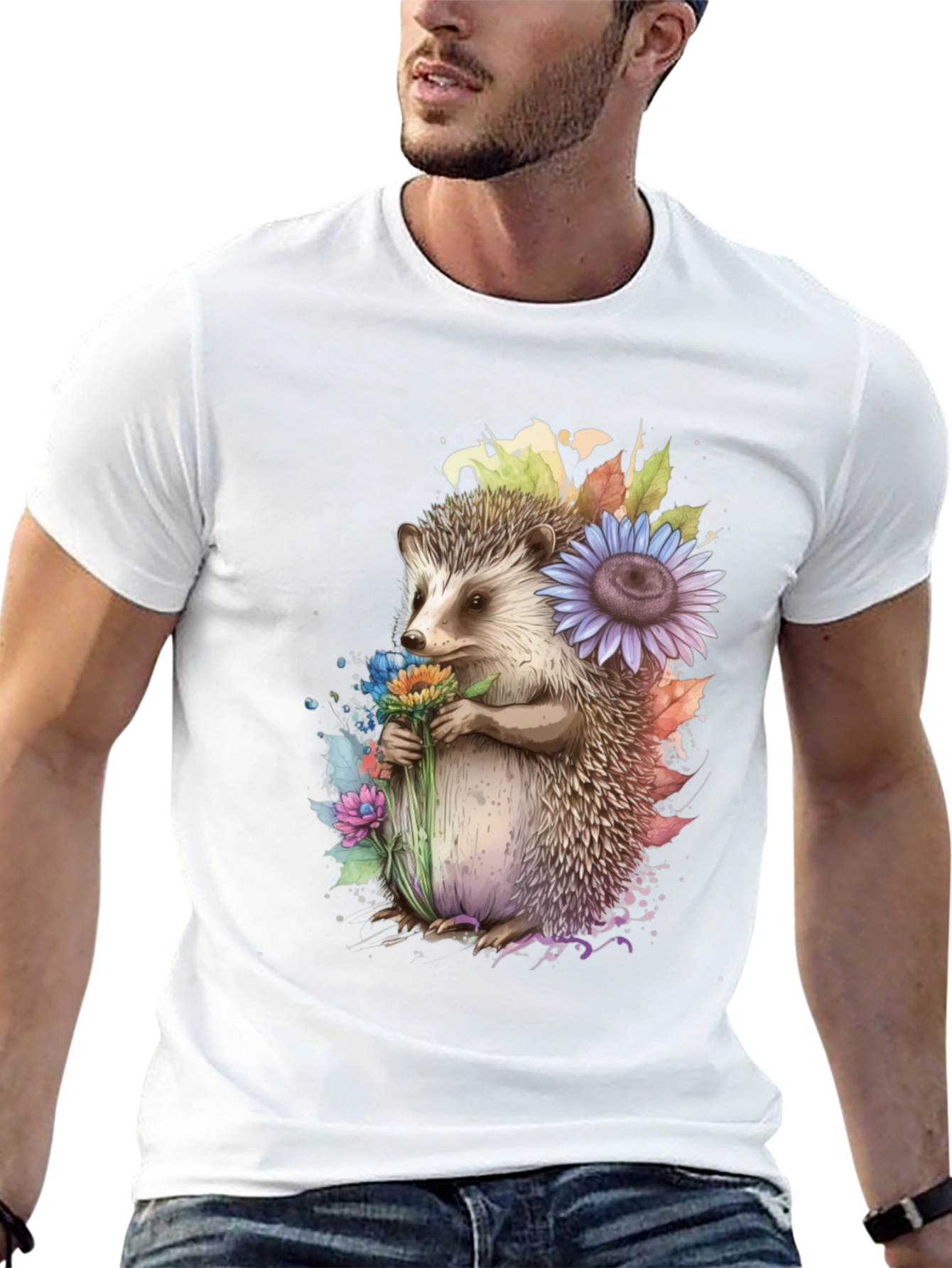 Hedgehog Floral Print T-Shirt