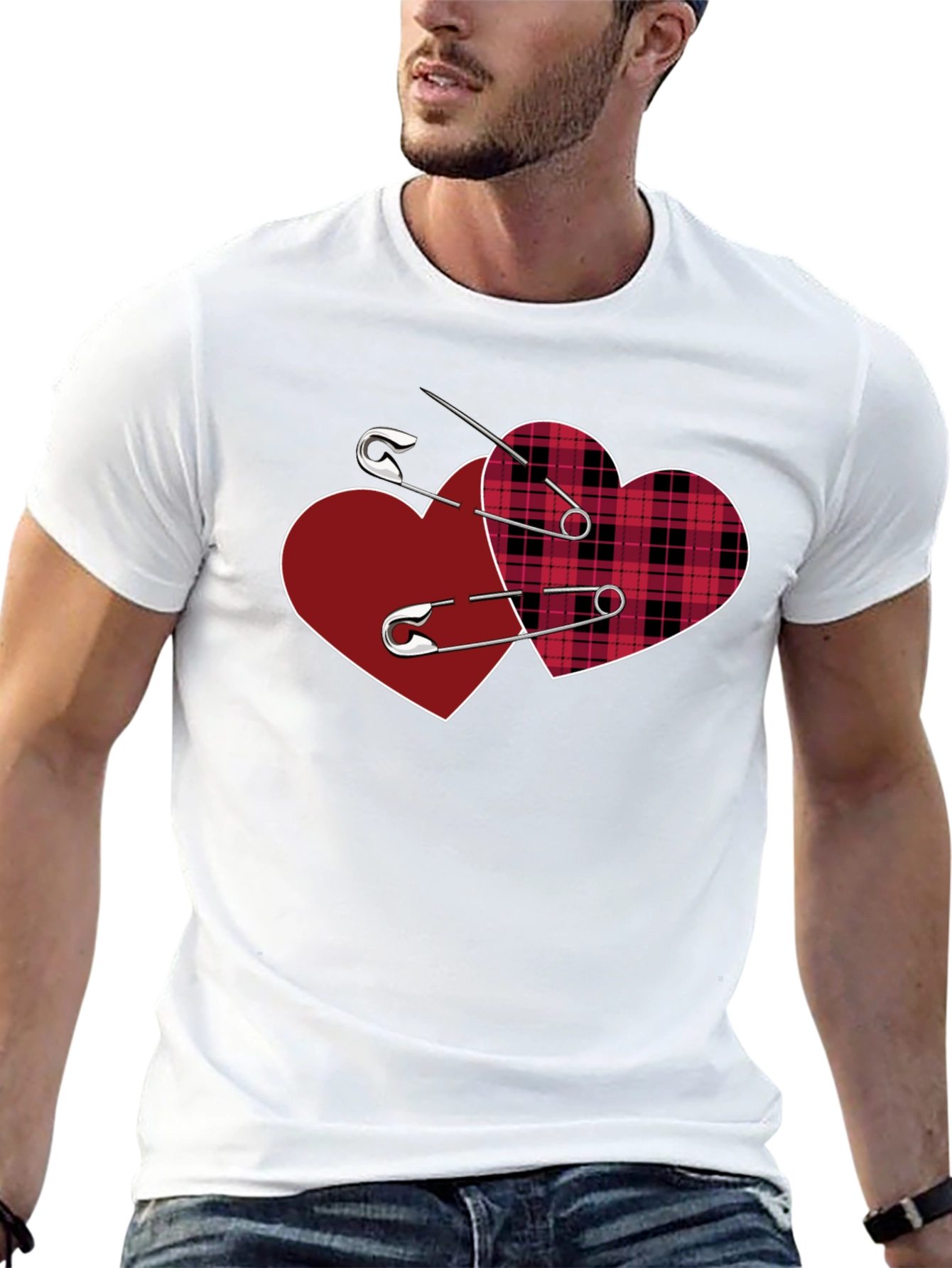 Safety Pin Hearts Graphic Tee - Edgy Valentines Style